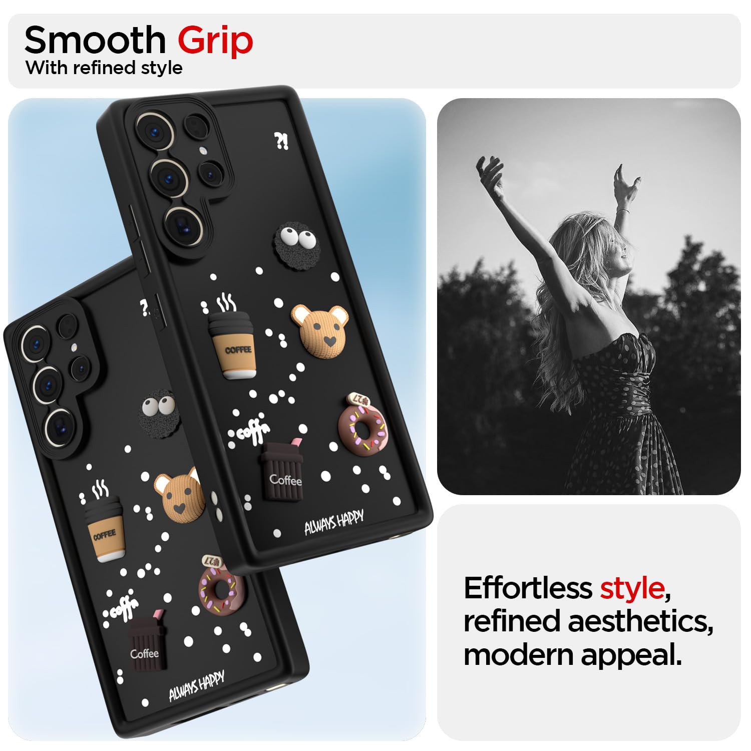 Pikkme Samsung Galaxy S23 Ultra 5G Cute Fun Cartoon 3D Bear Coffee Back Cover (Black)