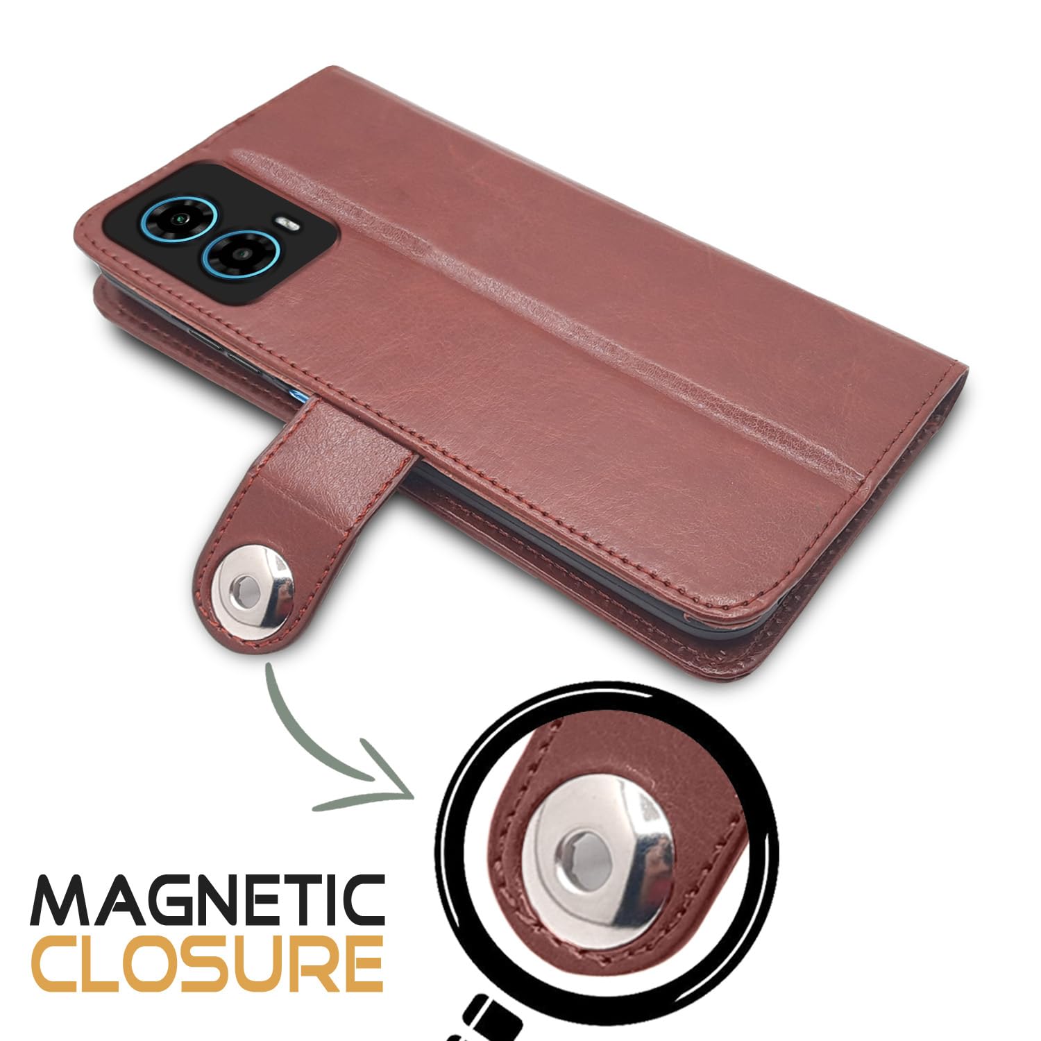 Pikkme Moto G34 / G45 5G Button Flip Cover (Brown)