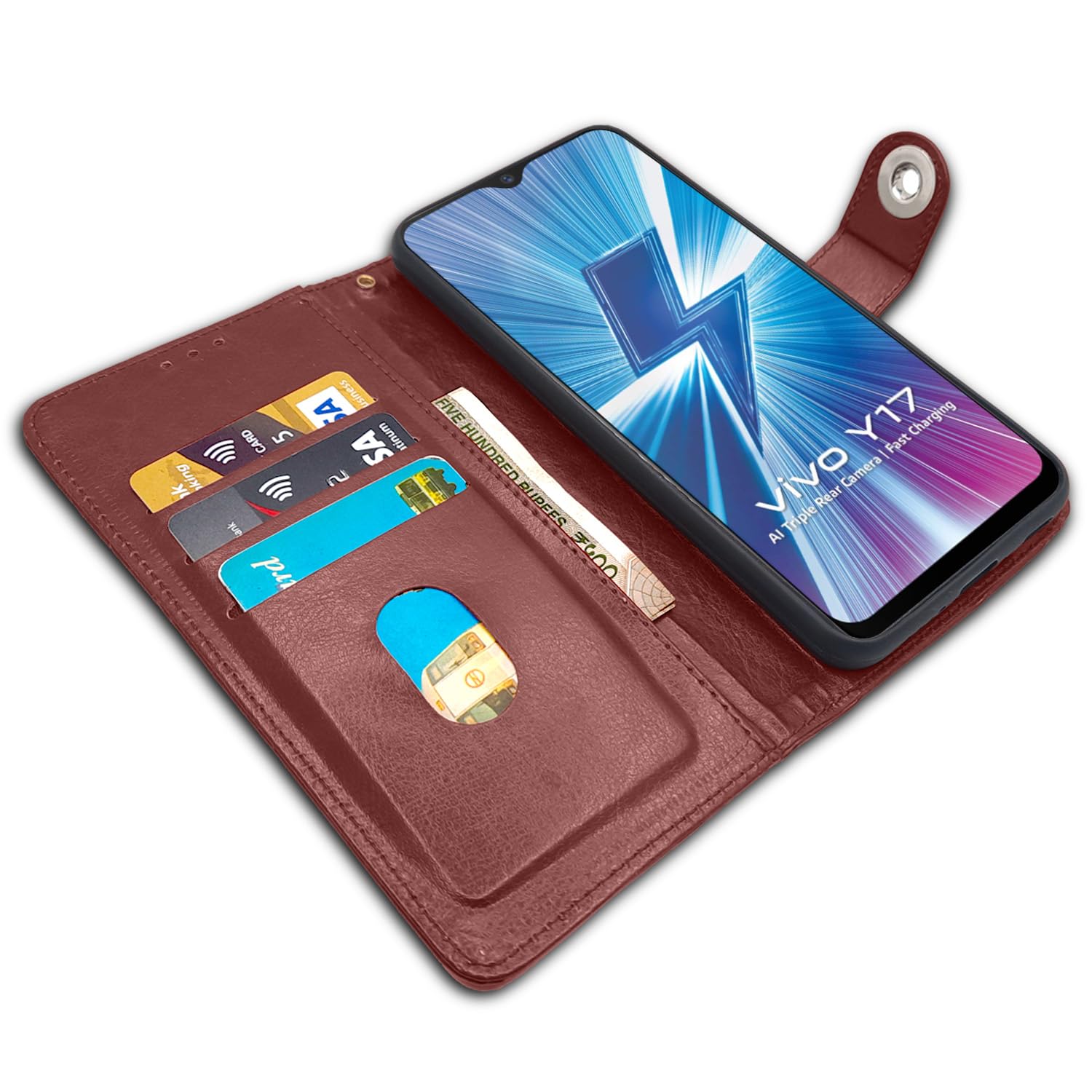 Pikkme button brown flip cover for Vivo Y12/Y15/Y17/U10 – photo 3