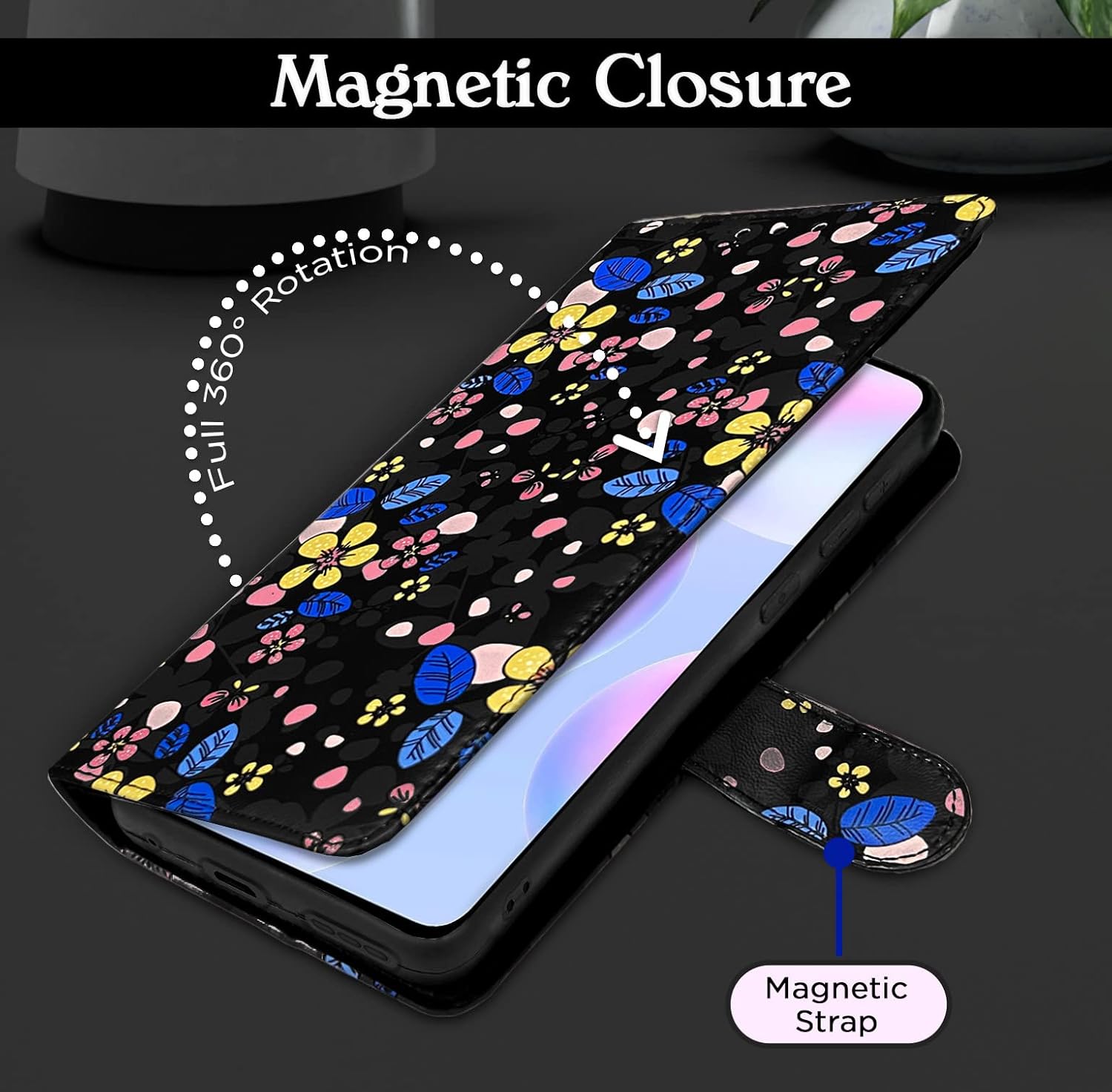 Pikkme Redmi 9A / 9A Sport / 9i / 9i Sport Flower Flip Cover (Black)