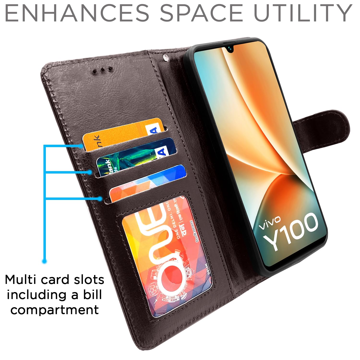 Coffee wallet flip cover for Vivo Y100 5G – Pikkme – photo 2