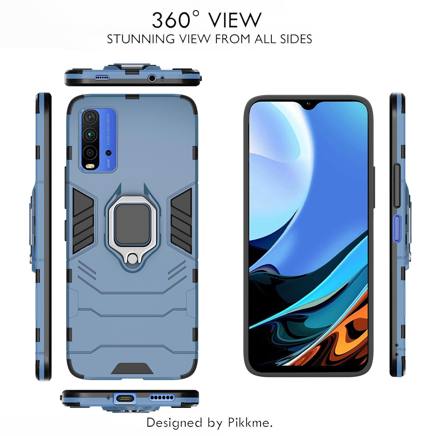 Pikkme Redmi 9 Power/Poco M3 D5 Tough Armor Back Cover | Blue