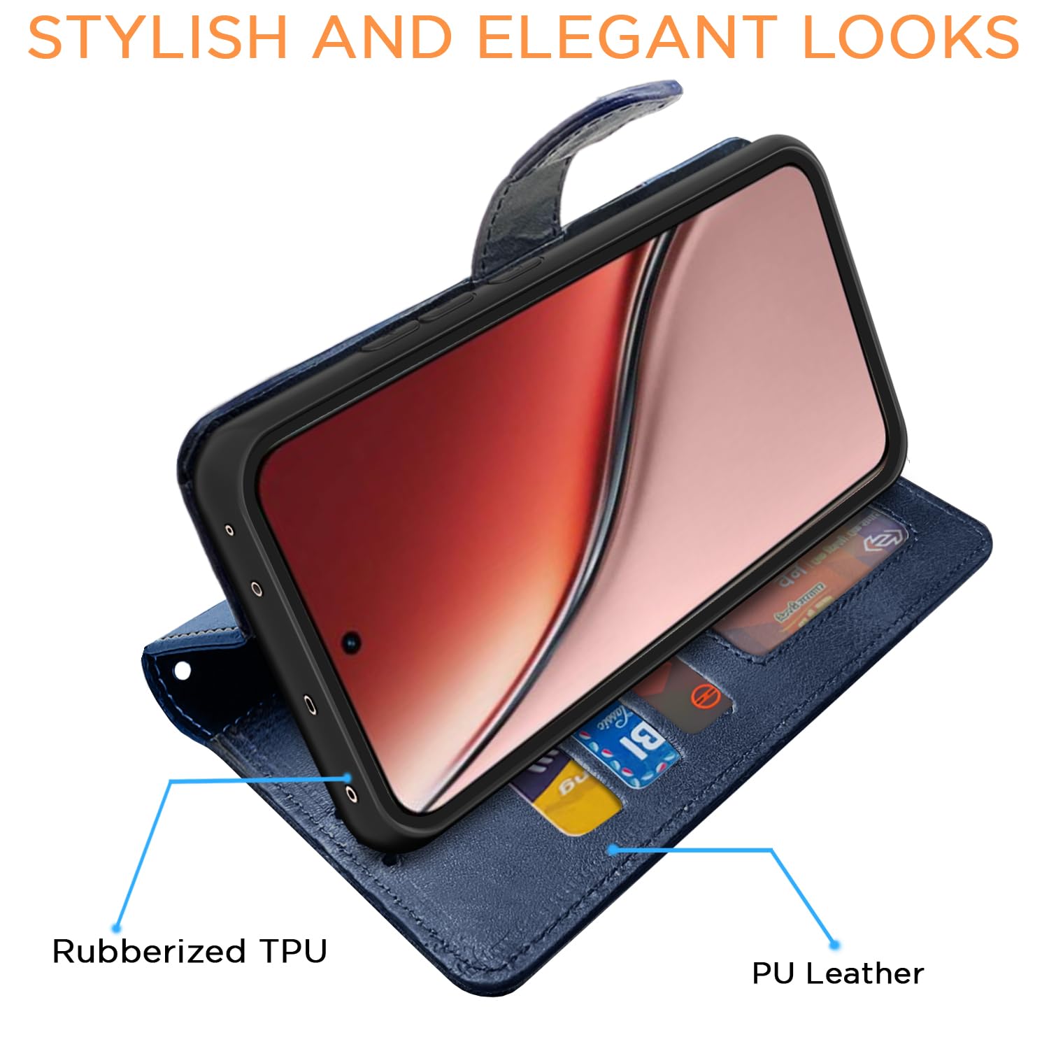 Pikkme Realme P3 Ultra 5G Dual-Tone PU Leather Finish Magnetic Flip Cover (Navy & Light Blue)
