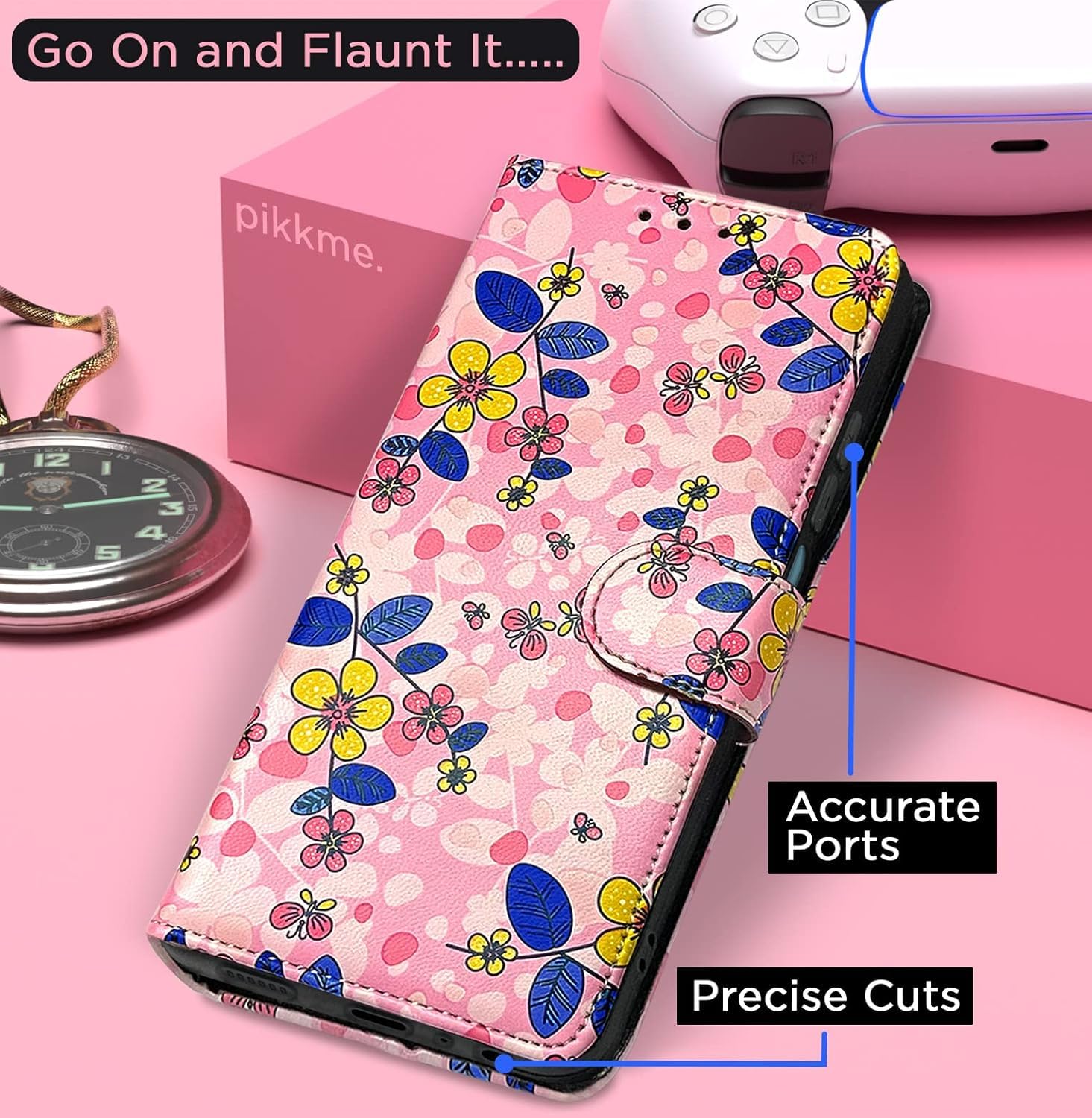 Pink flower Wallet wallet flip cover for Samsung M14 5G – Pikkme – photo 4