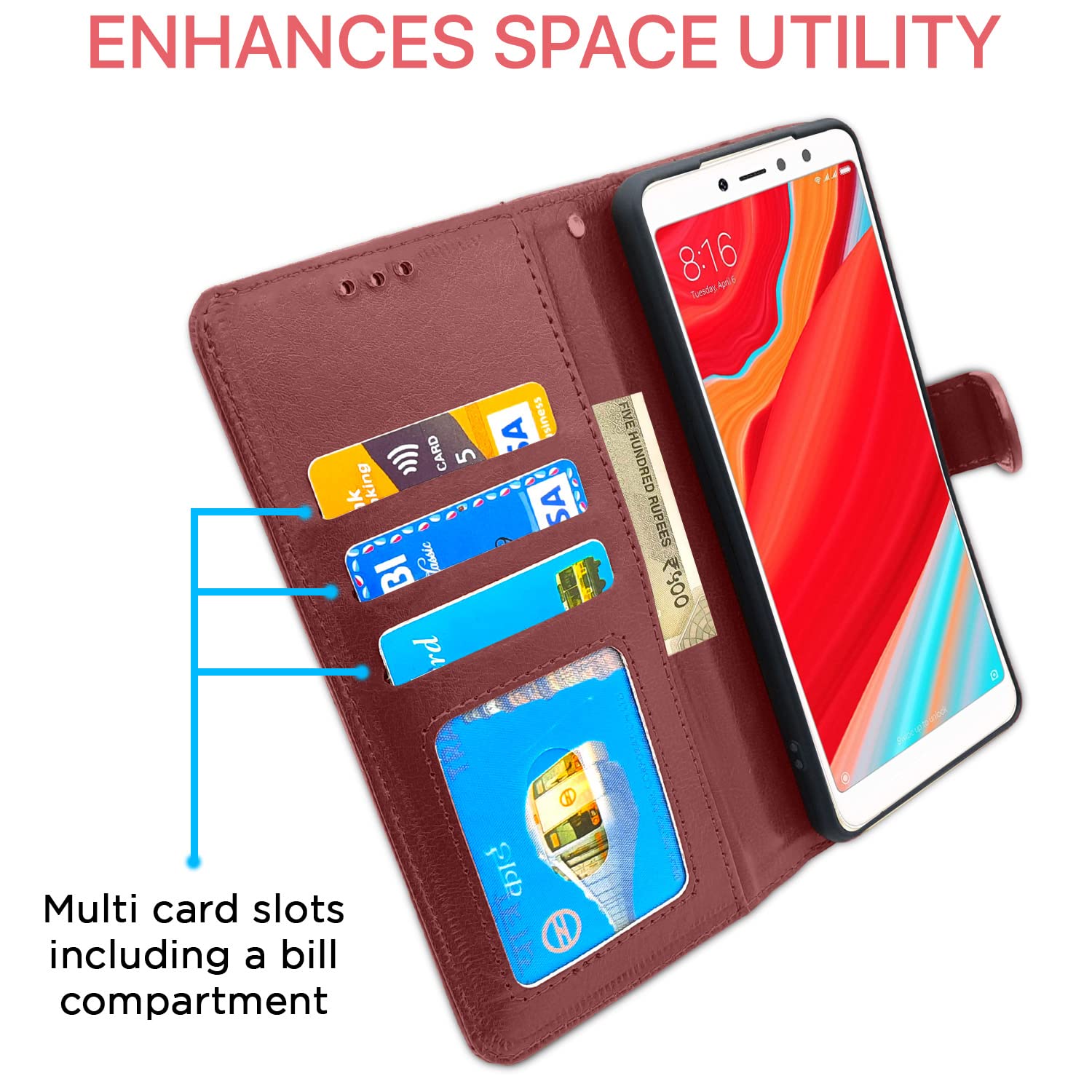Pikkme brown mobile flip cover for Redmi Y2 – photo 3