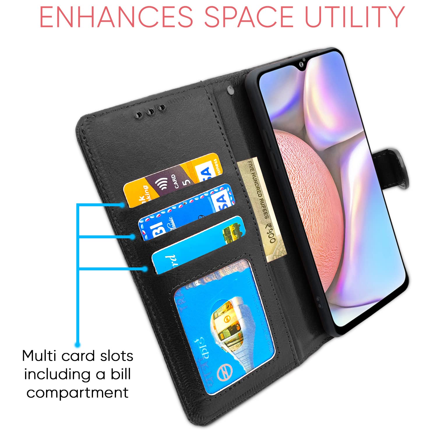 Pikkme Samsung Galaxy A10s Vintage Flip Cover (Black)