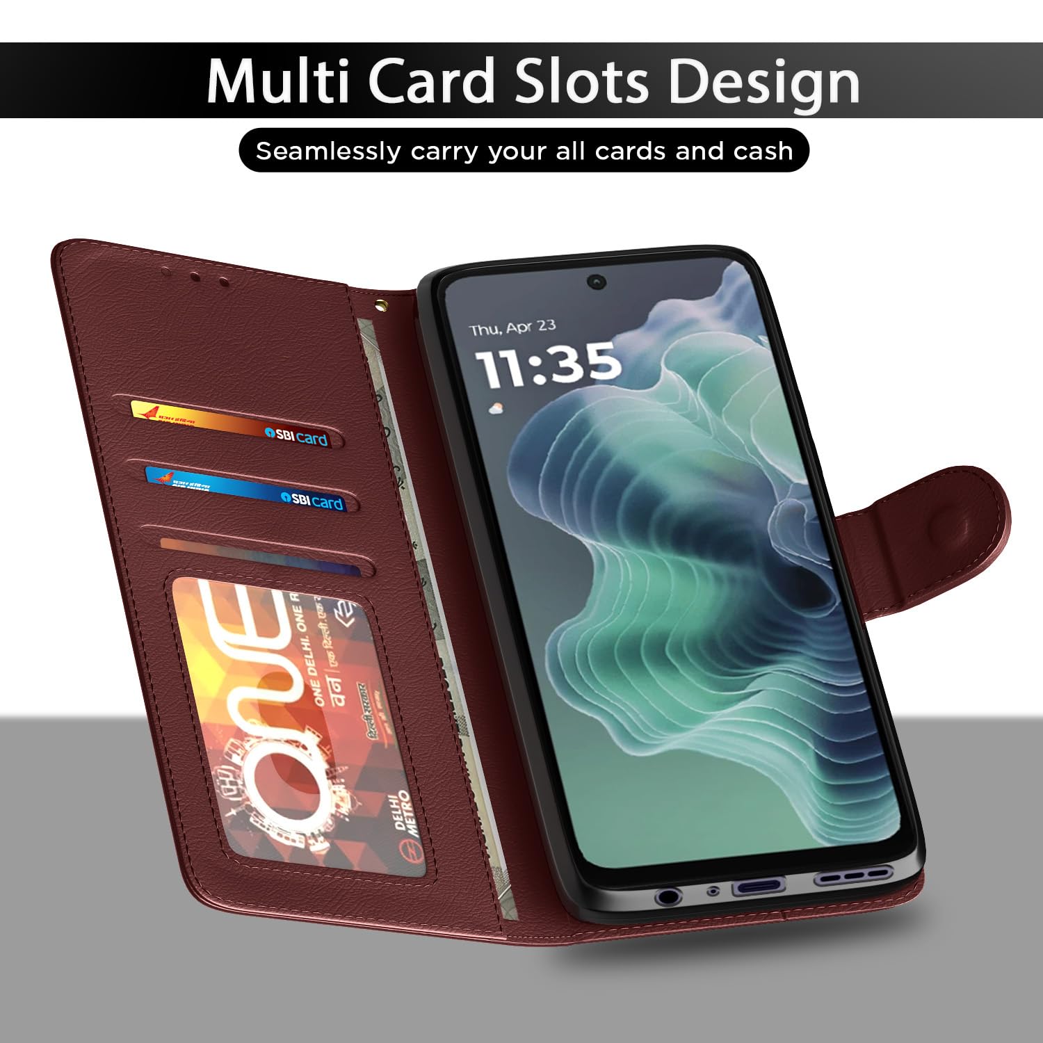 Pikkme brown wallet flip cover for Moto G35 5G – photo 5