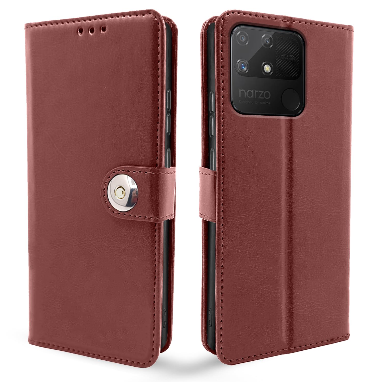 Brown Button mobile flip cover for Realme Narzo 50A – Pikkme