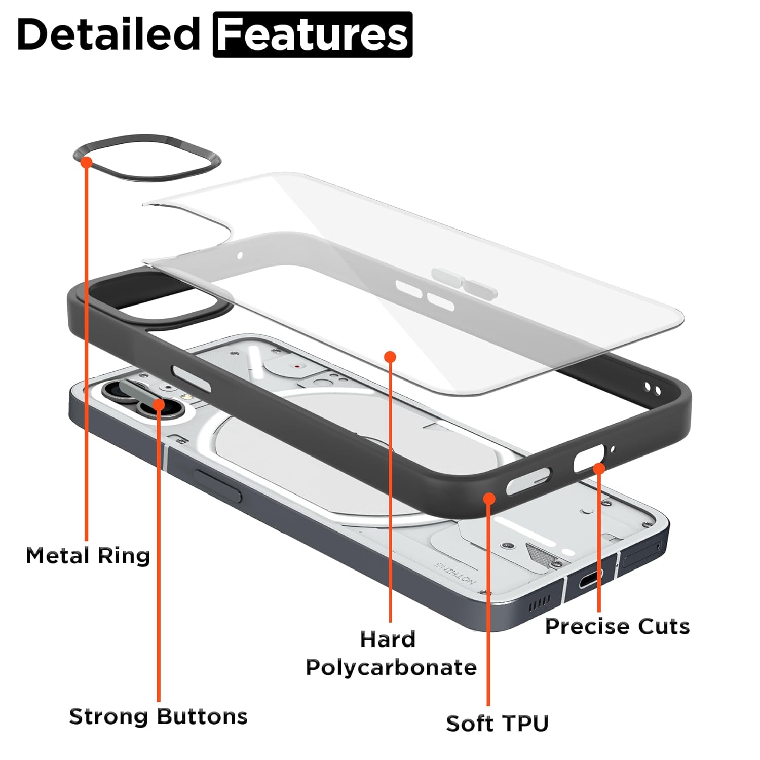 Pikkme Nothing Phone 1 Metal Chrome Ring Back Case (Black)