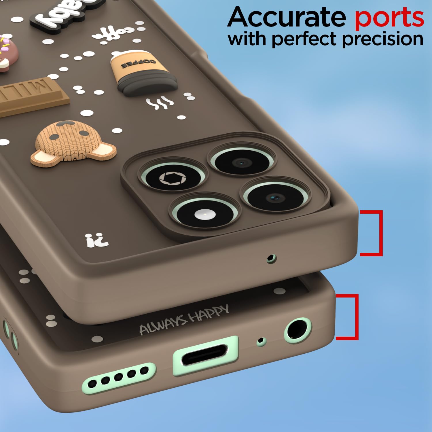 Pikkme Honor X6b Cute Fun Cartoon 3D Bear Coffee Back Cover (Brown)