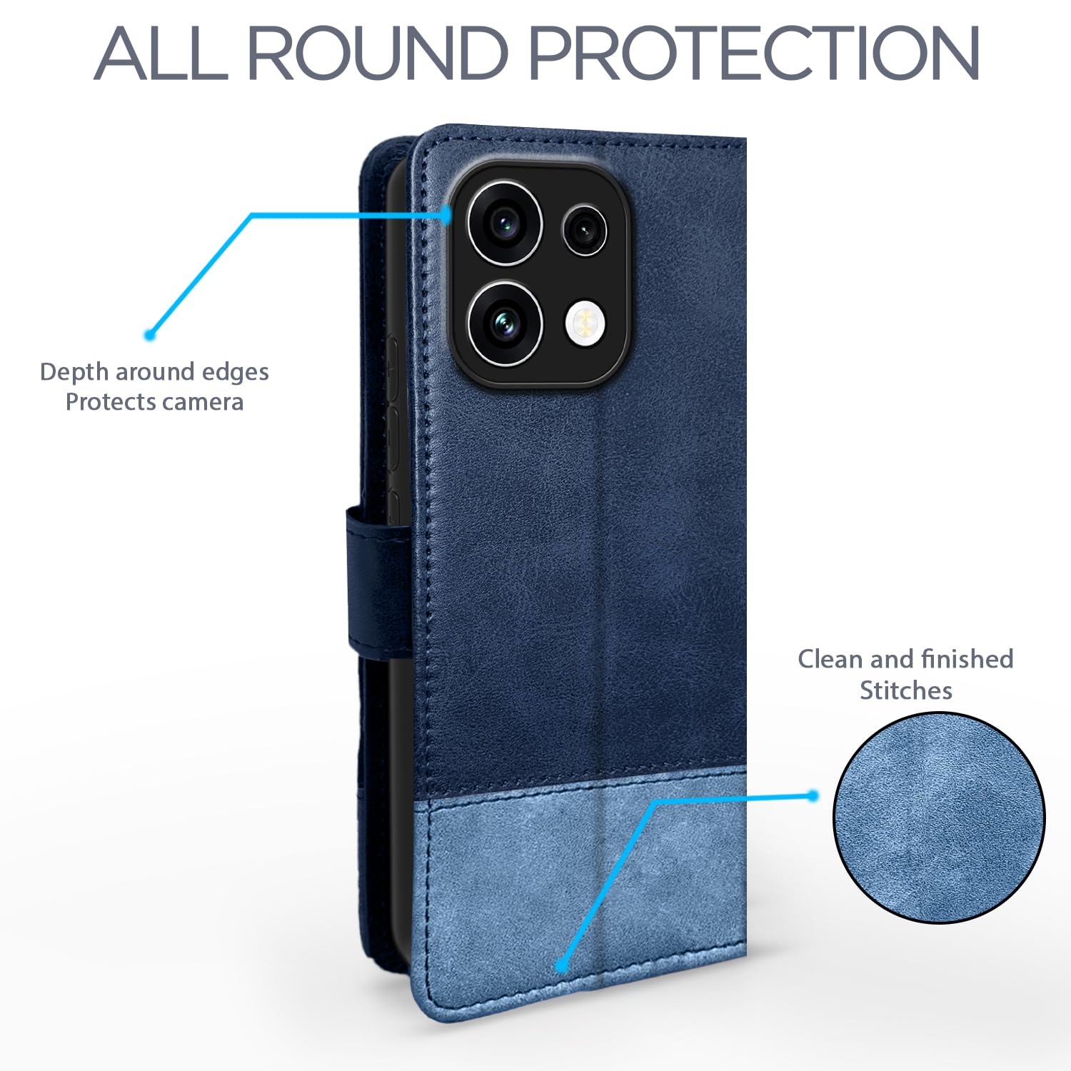 Pikkme navy & light blue mobile flip cover for Oppo Reno 16c 5G – photo 4
