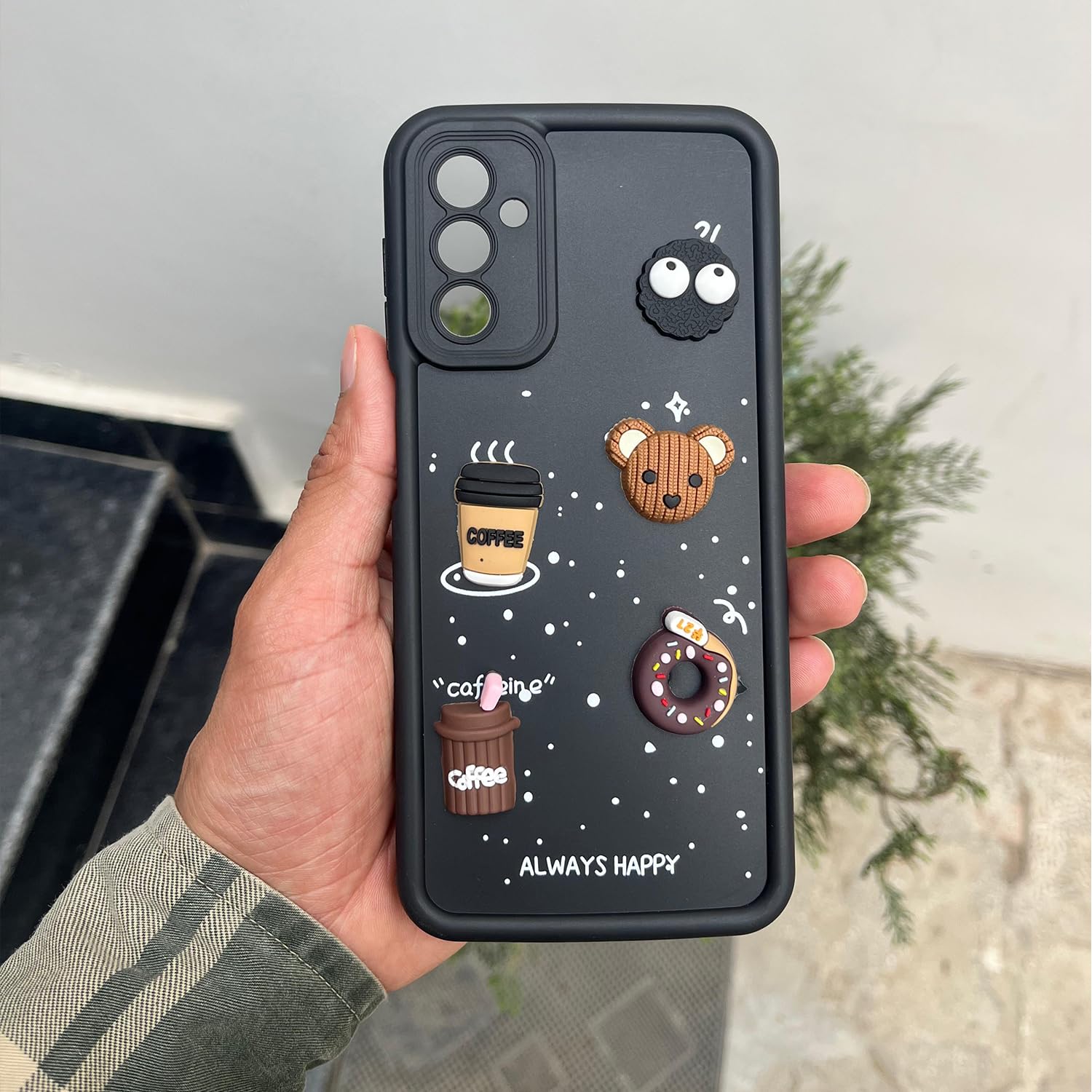 Pikkme Samsung Galaxy M13 4G Cute Fun Cartoon 3D Bear Coffee Back Cover (Black)