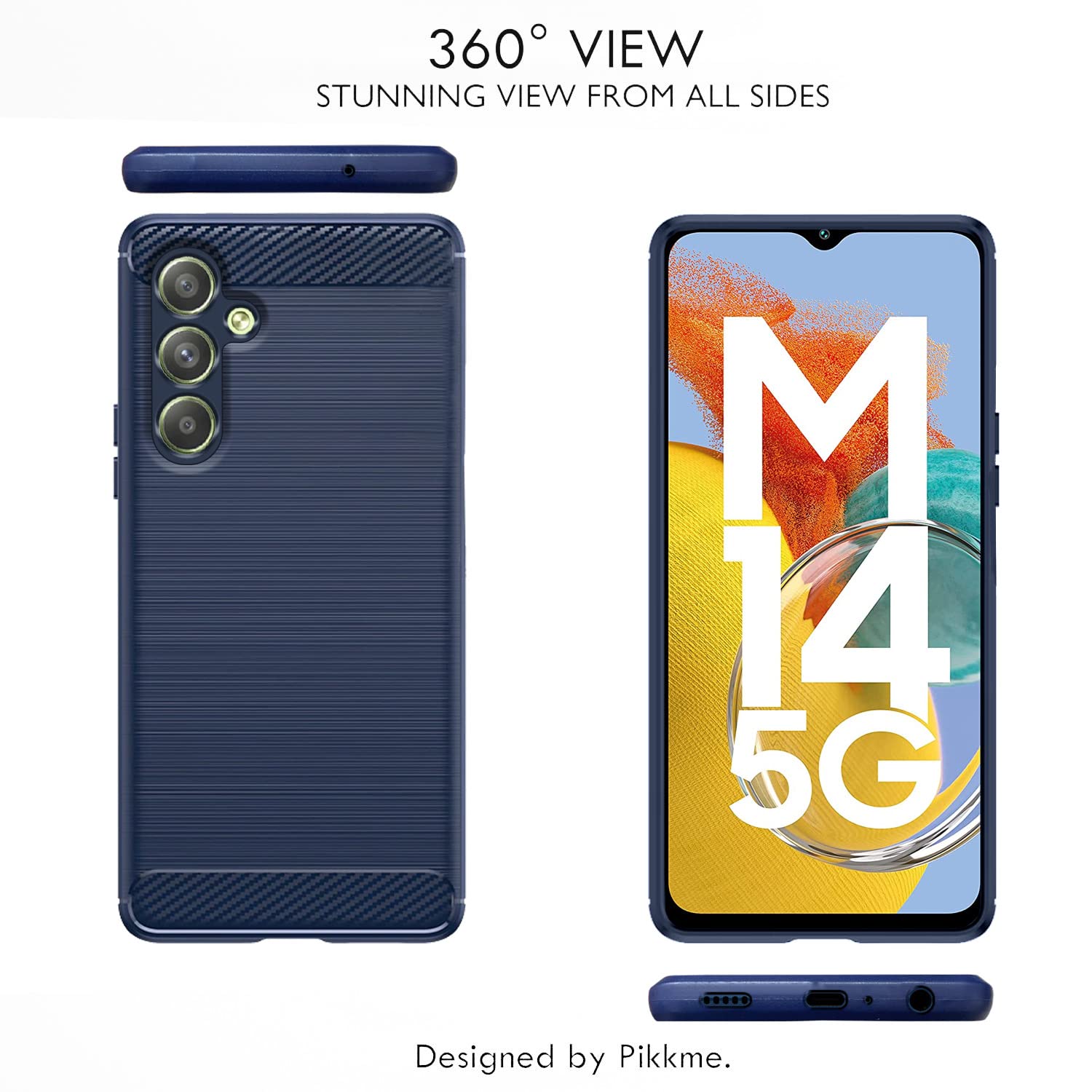 Pikkme Samsung Galaxy M14 5G Hybrid Carbon Fiber Back Cover | Blue