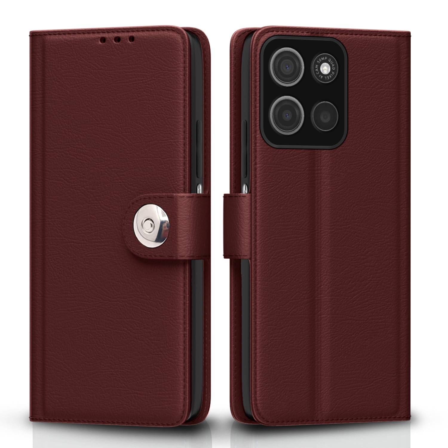 Moto G15 Button mobile flip cover in brown by Pikkme