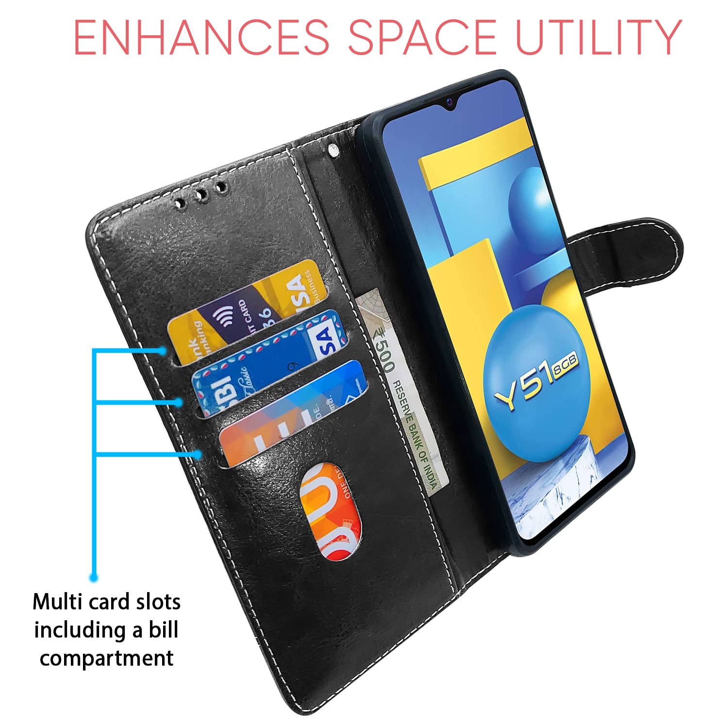 Pikkme Vivo Y51/Y31 Magnetic black & brown wallet flip cover – photo 3