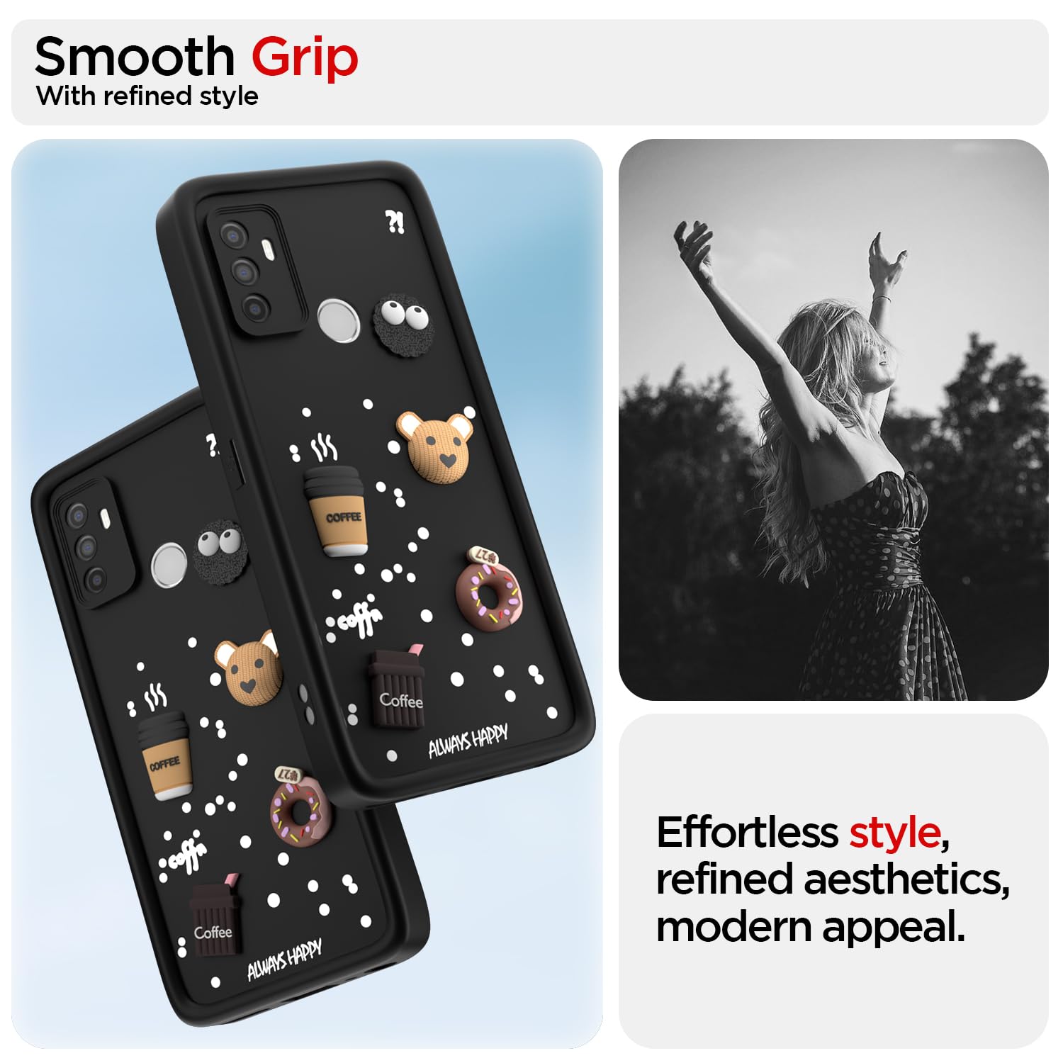 Pikkme Oppo A53 Cute Fun Cartoon 3D Bear Coffee Back Cover (Black)