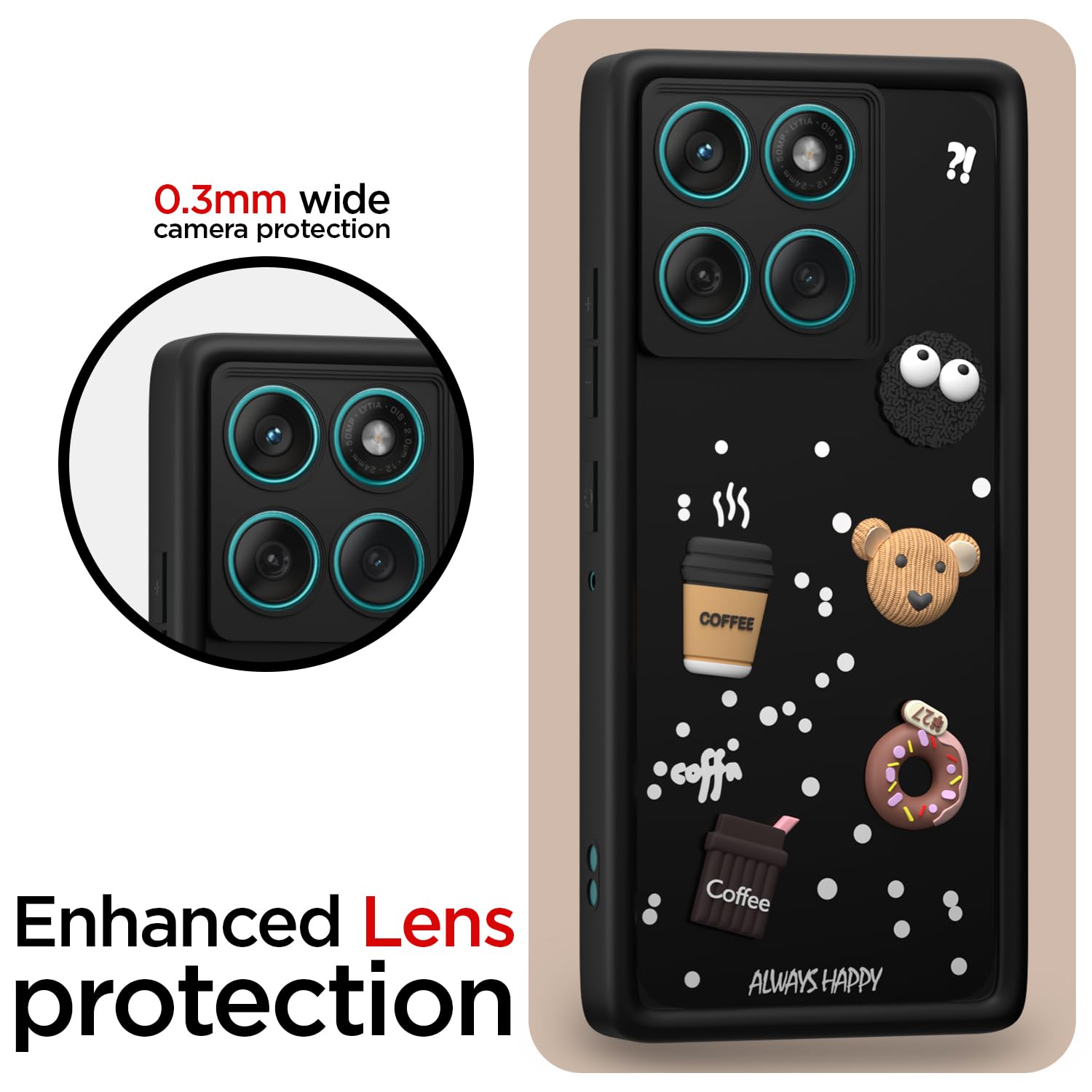 Pikkme Motorola Moto Edge 60 Fusion 5G Cute Fun Cartoon 3D Bear Coffee Back Cover (Black)