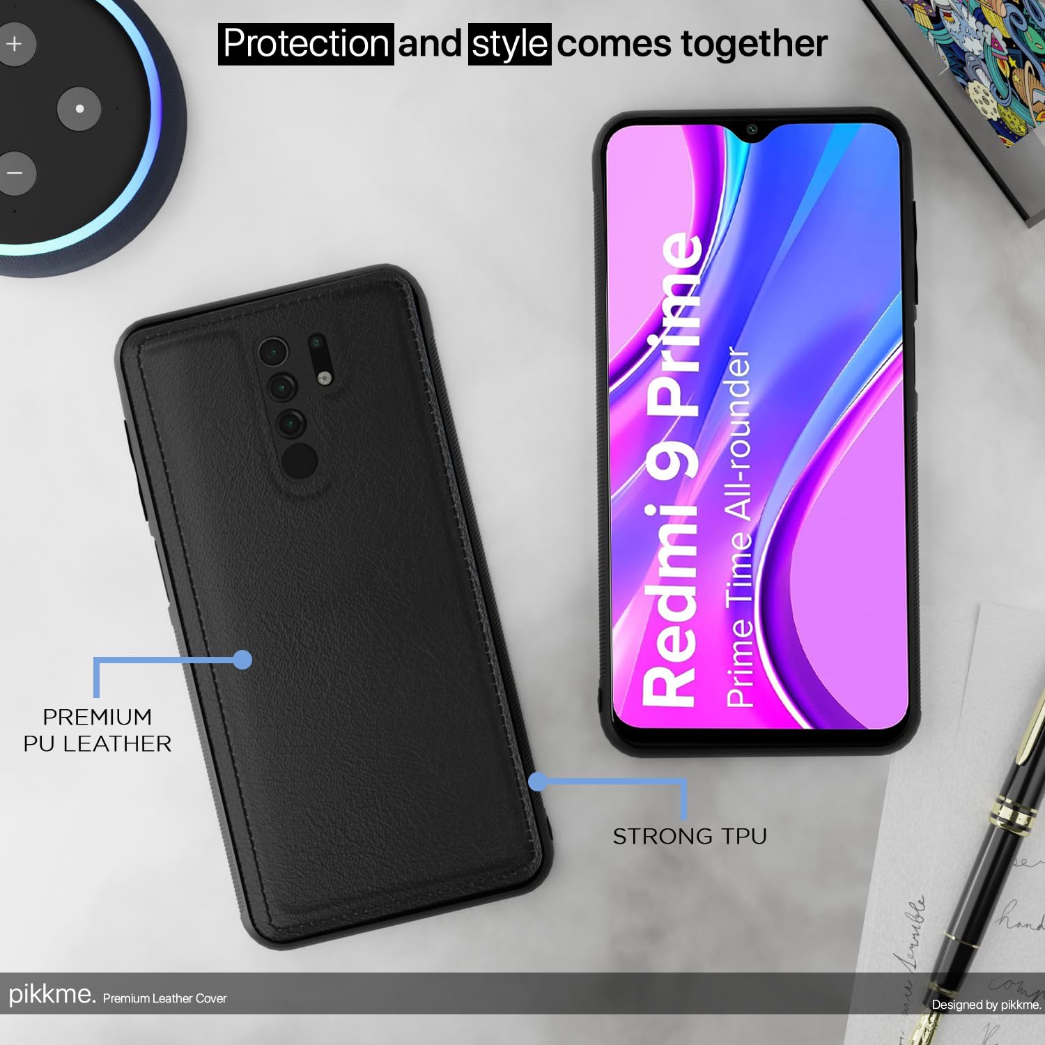 Pikkme Redmi 9 Prime/Poco M2 Leather black mobile back cover – photo 5