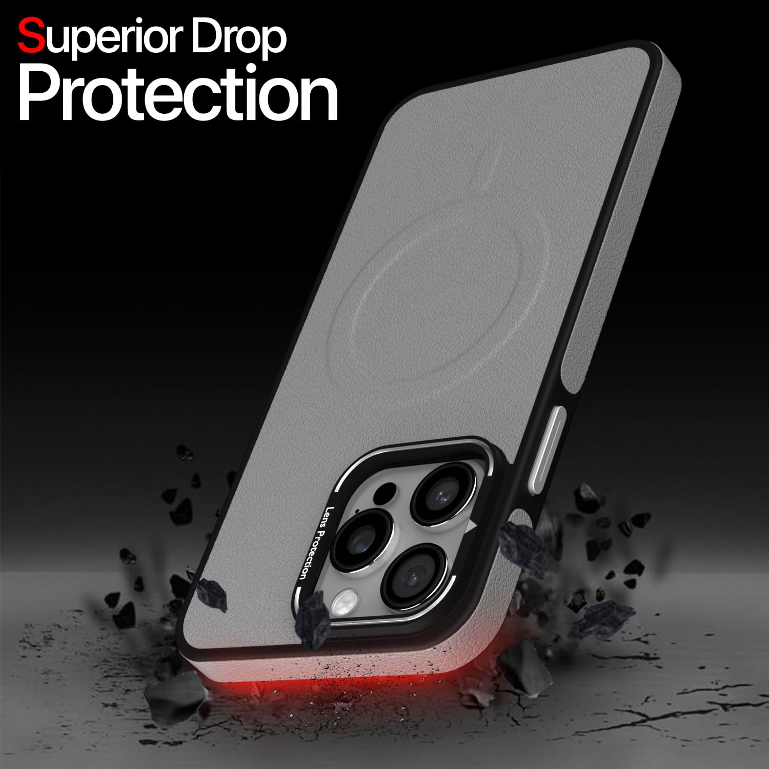 Pikkme iPhone 15 Pro Max Metal Frame Lens Protection Bumper Case (Grey)