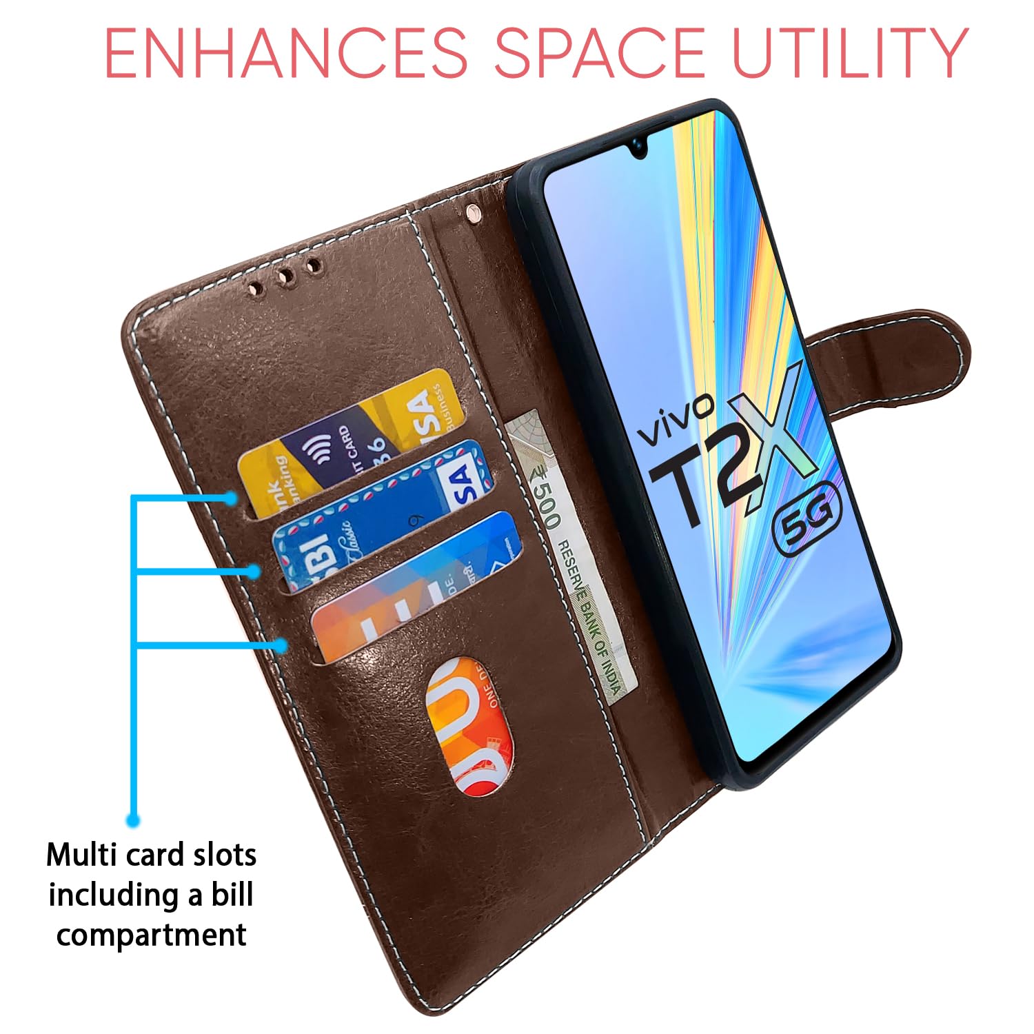Pikkme brown & coffee flip cover for Vivo T2X/Y16/Y56 5G – photo 4
