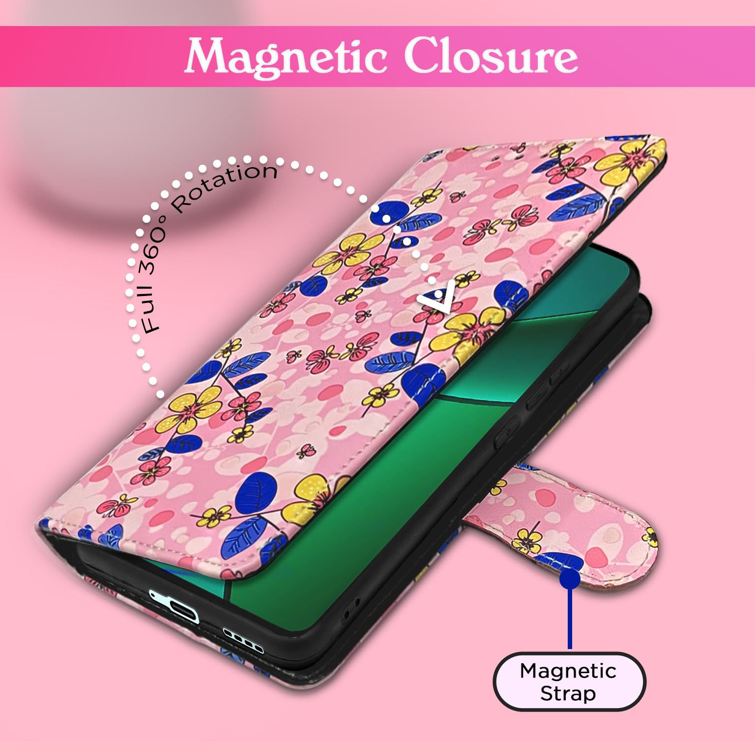 Pikkme Realme 12 Plus/P1/Narzo 70/70 Pro 5G pink flower mobile flip cover – photo 6