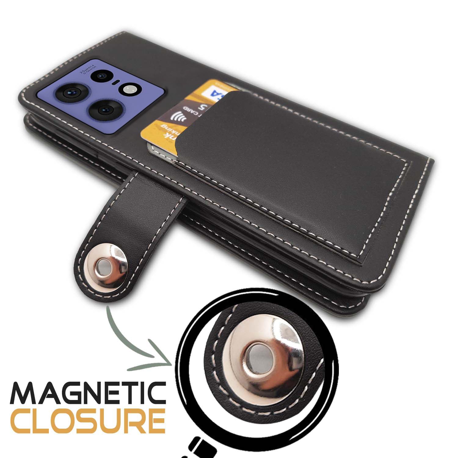 Pikkme Moto Edge 50 Pro 5G Wallet Style Inbuilt Pockets & Stand | Strong Magnetic Flip Cover (Grey)
