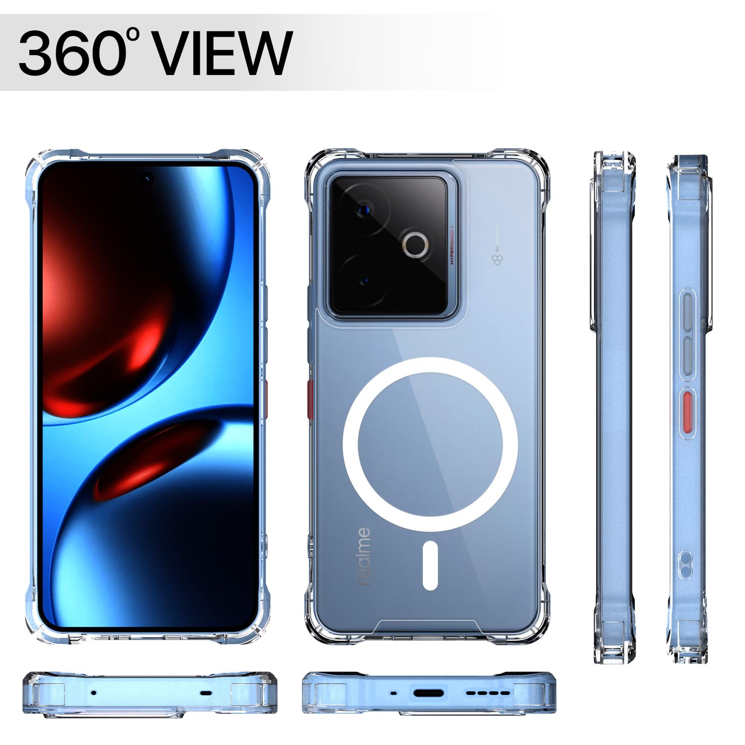 Pikkme Realme GT 7 5G / GT 7T 5G Mag-Safe Shockproof PC + TPU Back Cover (Transparent)