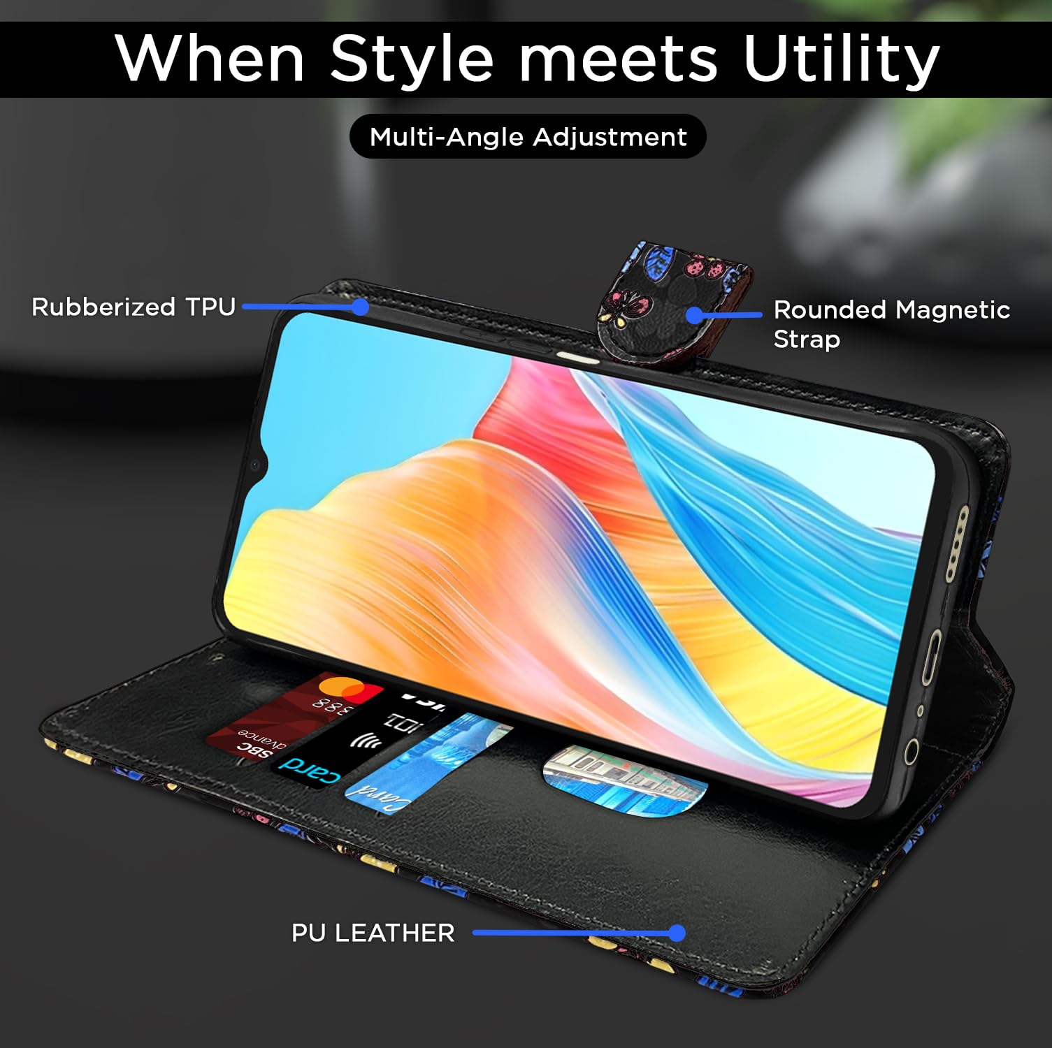 Pikkme Oppo A38/A18 4G black flower mobile flip cover – photo 5