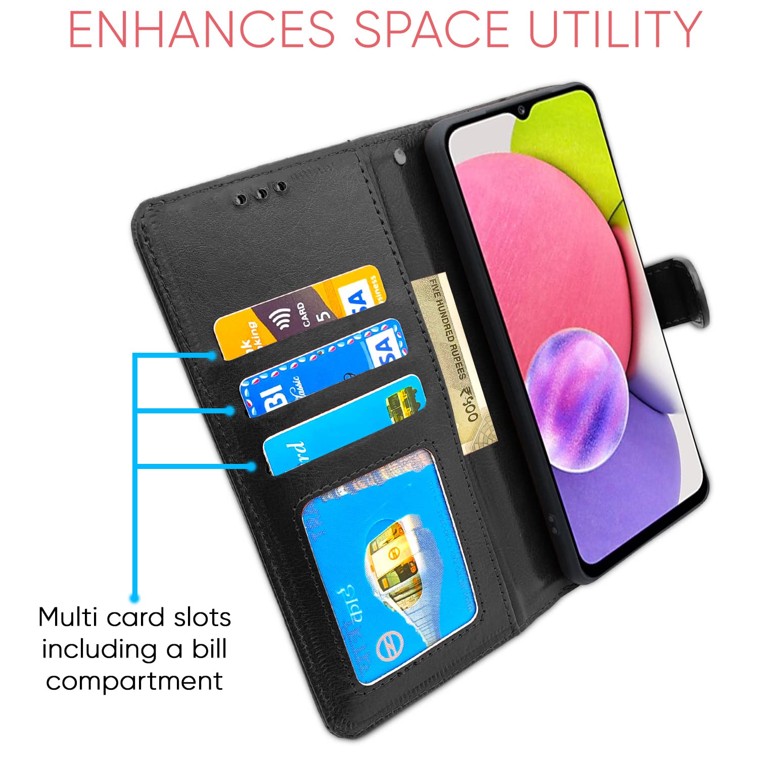 Black wallet flip cover for Samsung A03s – Pikkme – photo 3