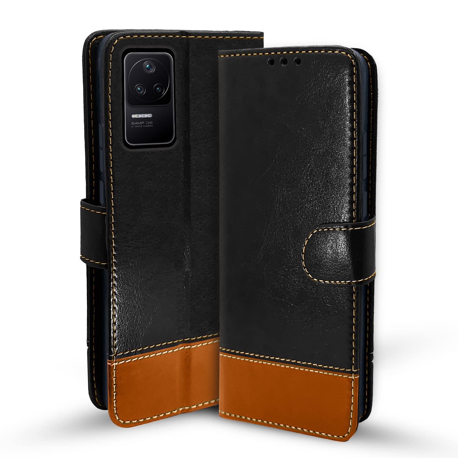 Mi Poco F4 5G flip cover in black & brown by Pikkme