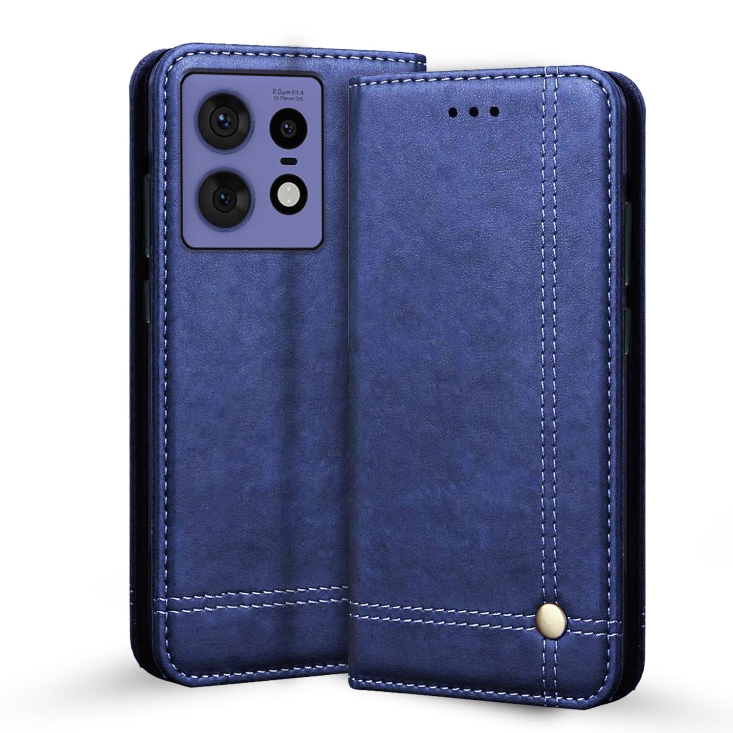 Pikkme Moto Edge 50 Pro 5G Premium Leather Magnet Flip Cover (Blue)