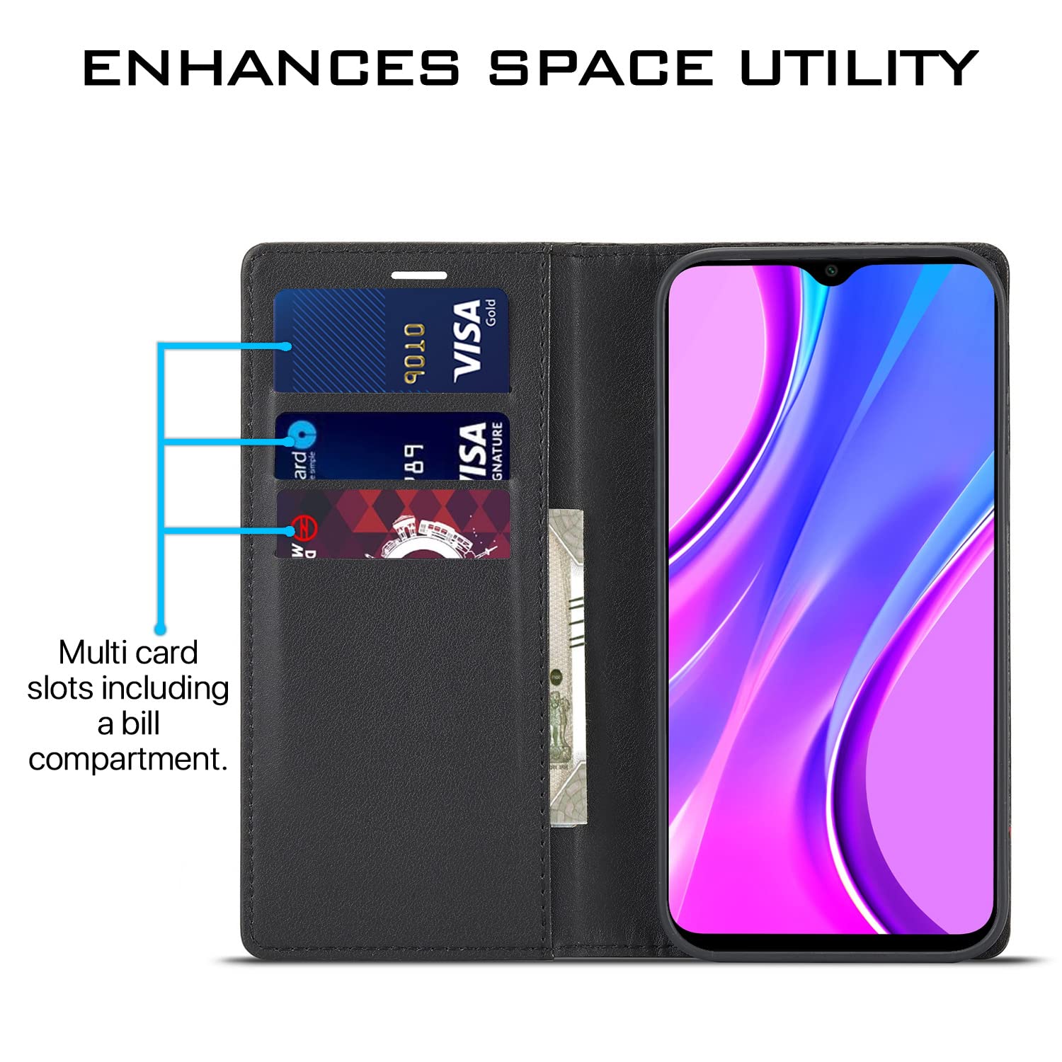 Black Wallet mobile flip cover for Redmi 9 Prime/Poco M2 – Pikkme – photo 3