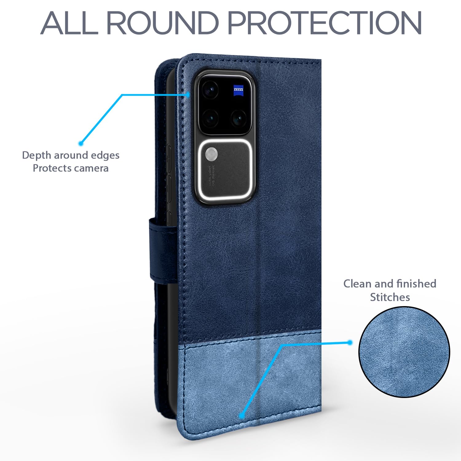 Pikkme Vivo V30 Pro 5G Magnetic navy & light blue wallet flip cover – photo 3