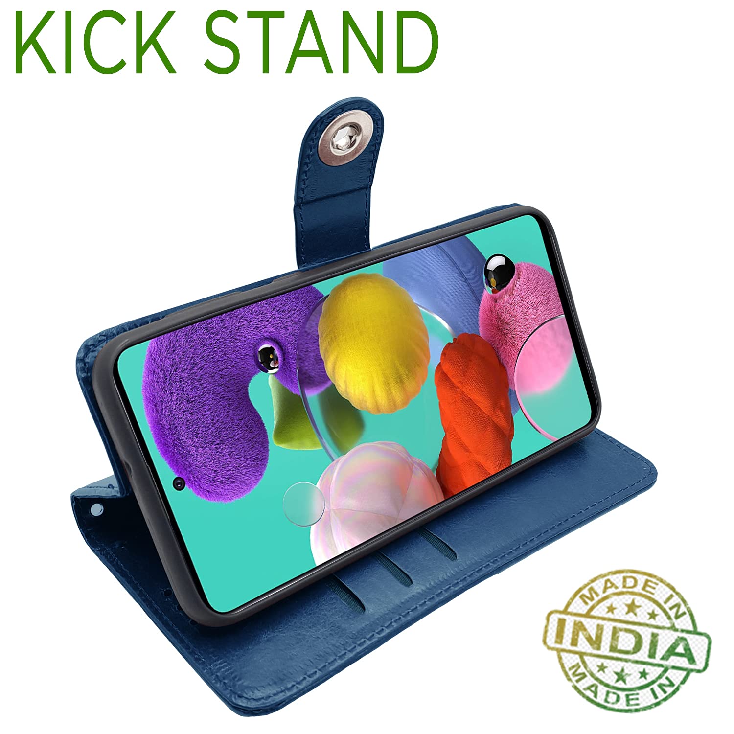 Pikkme Samsung Galaxy A51 Button Flip Cover (Blue)