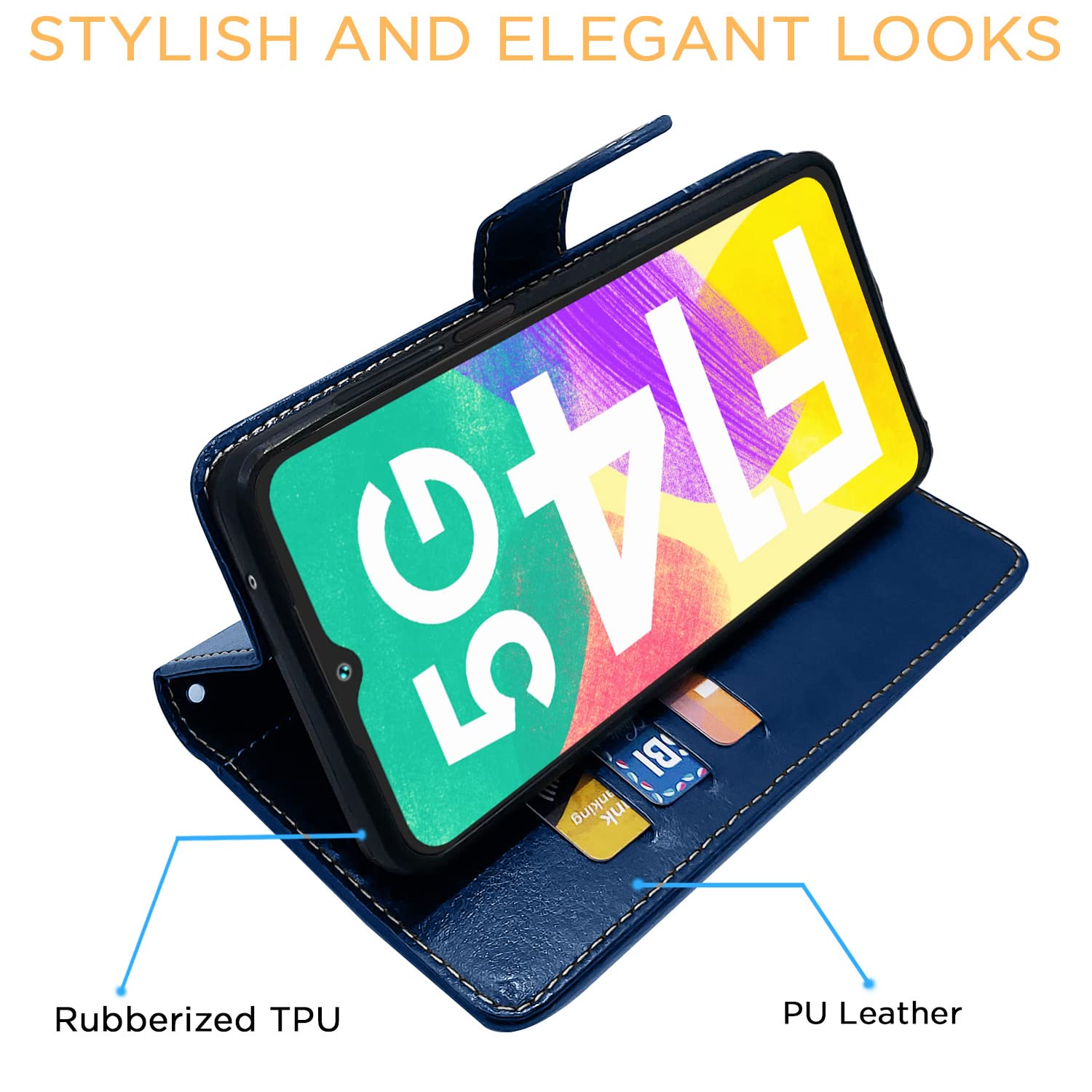 Pikkme Samsung Galaxy F14 5G Constrast Flip Cover | Blue & Brown