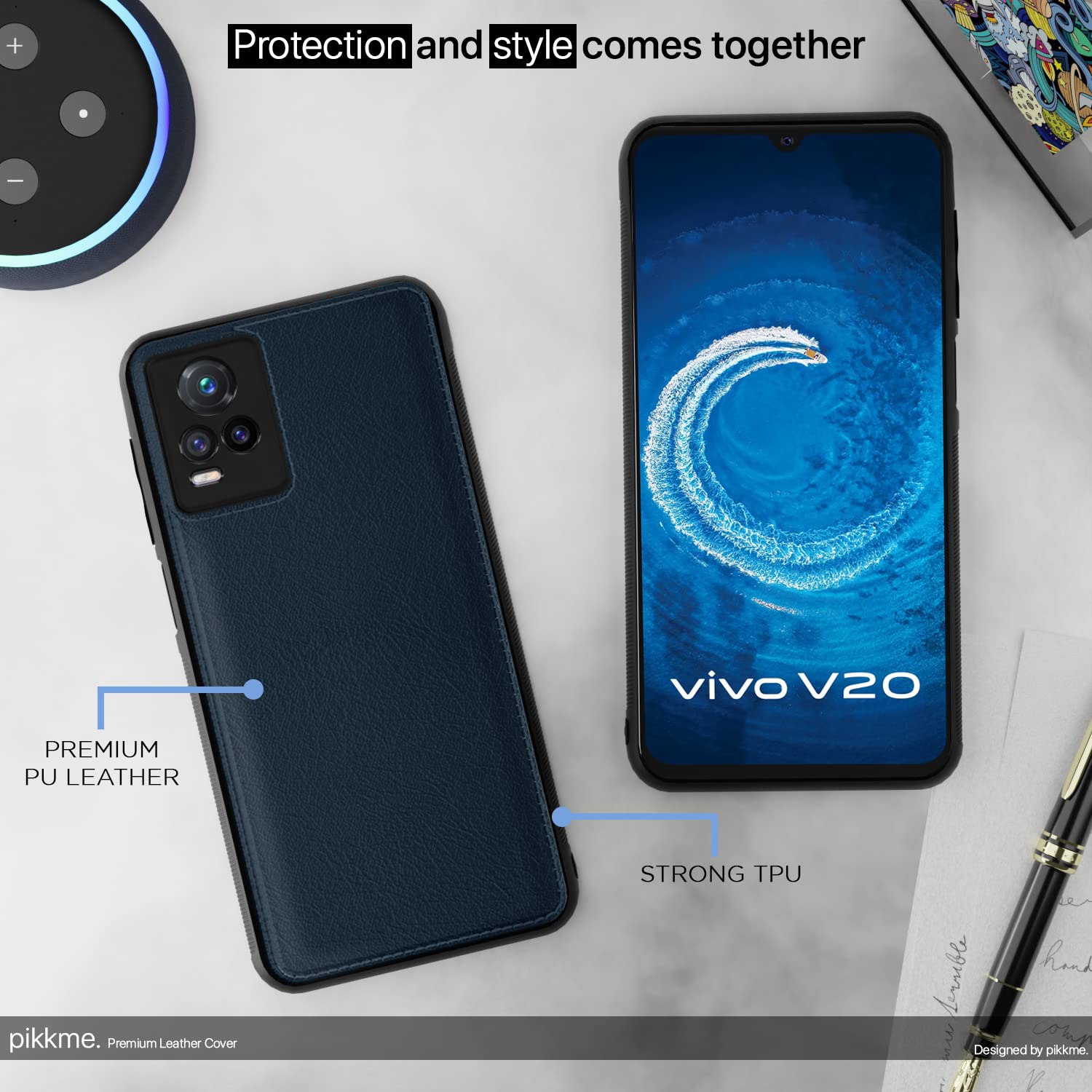 Pikkme Vivo V20 Leatherback Back Case | Blue