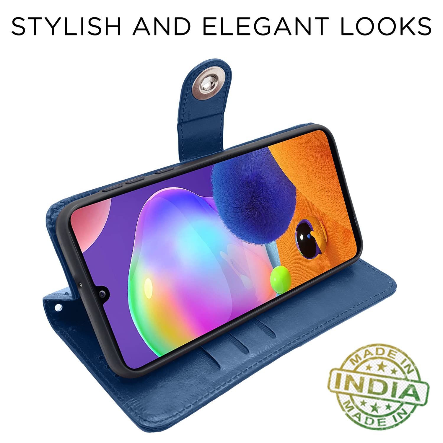 Pikkme Samsung Galaxy A31 Button Flip Cover (Blue)