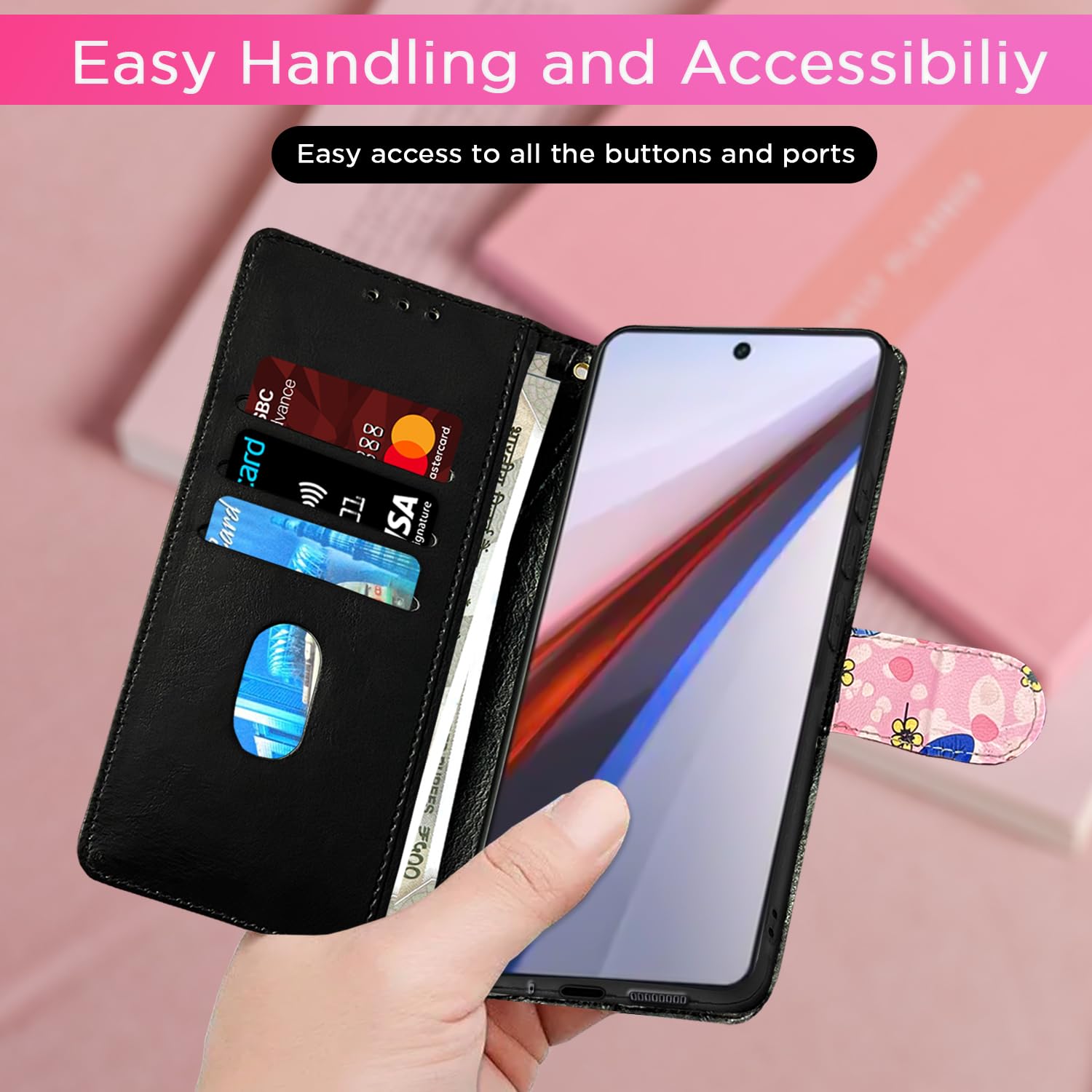 Pikkme iQOO 12 5G pink flower flip cover – photo 4