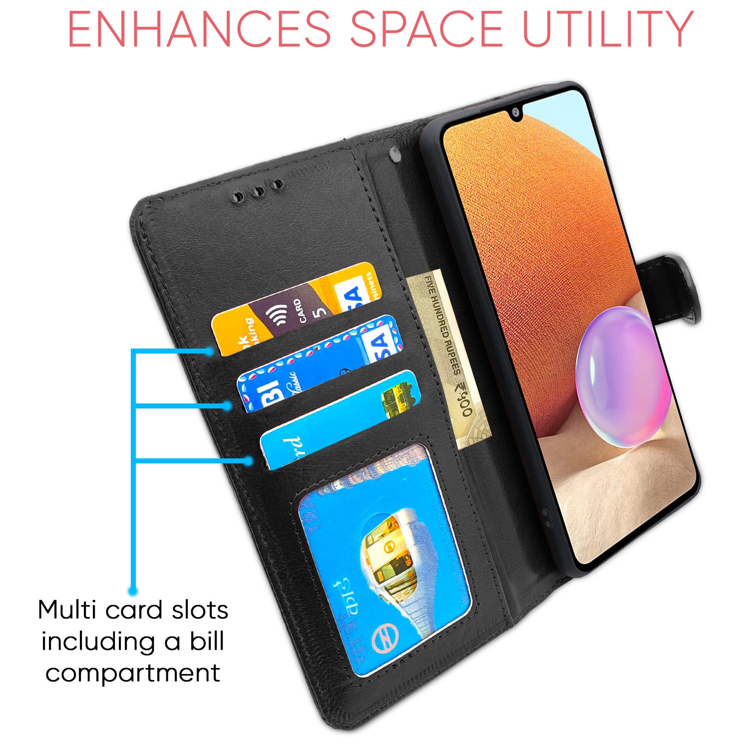 Pikkme Samsung Galaxy A32 Vintage Flip Cover (Black)