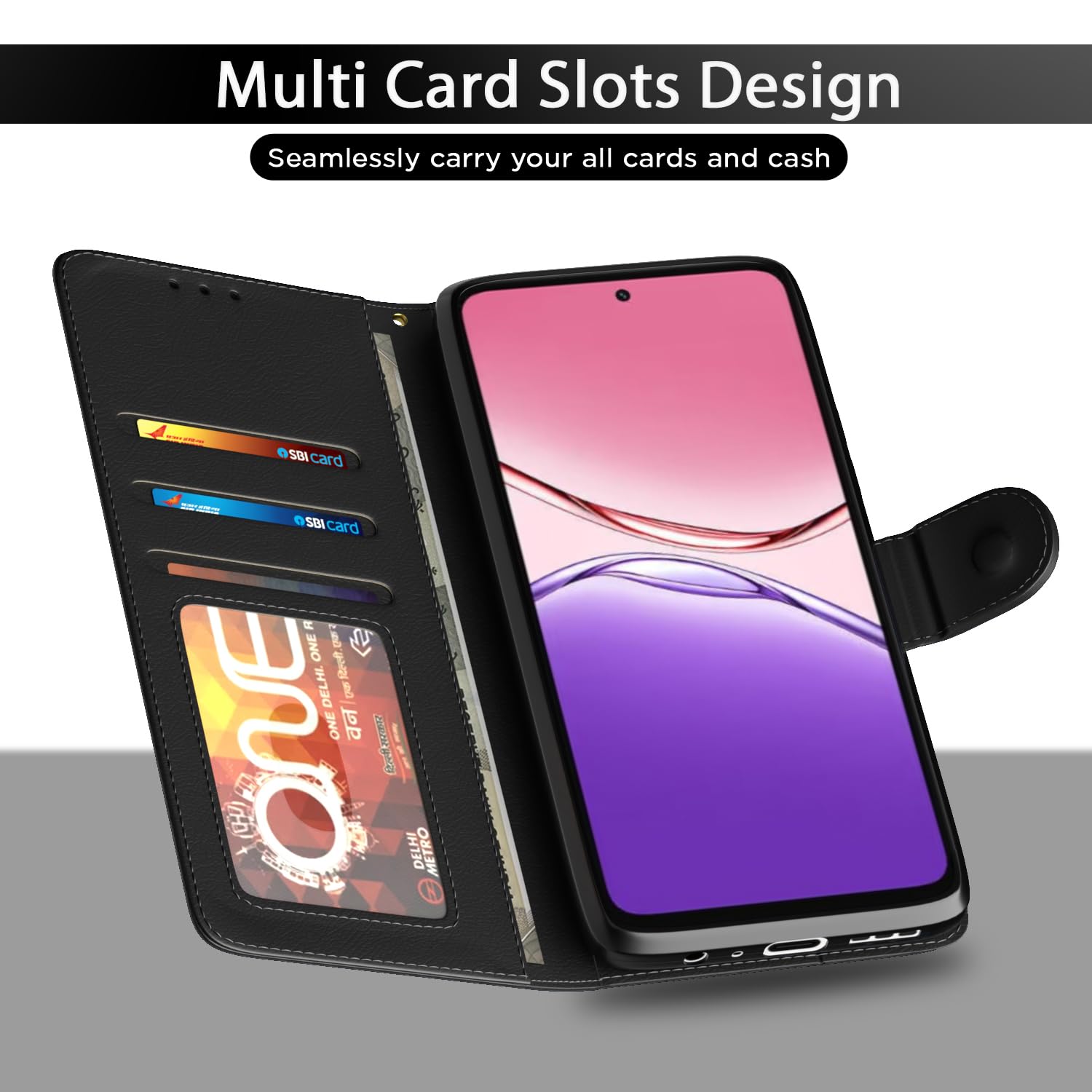 Oppo A5x Wallet mobile flip cover in black by Pikkme – photo 5