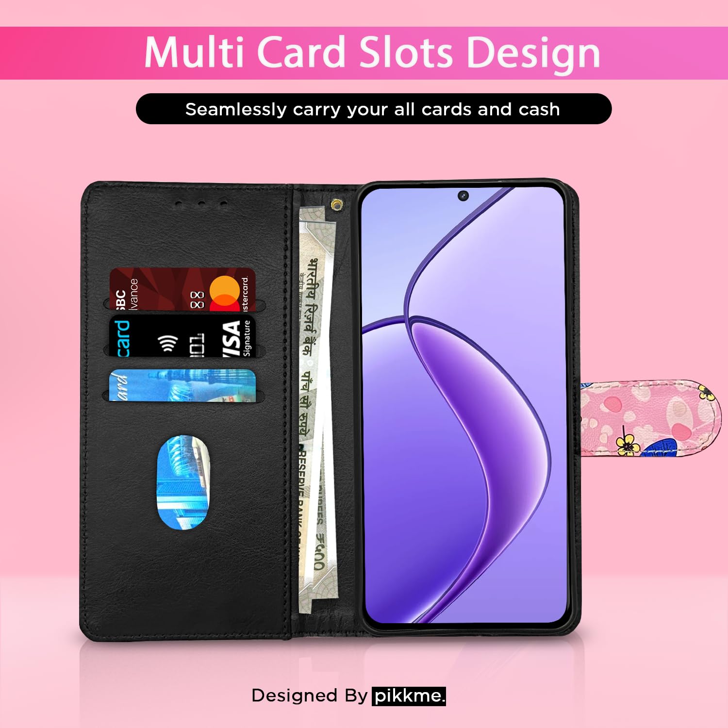 Realme 12 5G Flower wallet flip cover in pink by Pikkme – photo 2