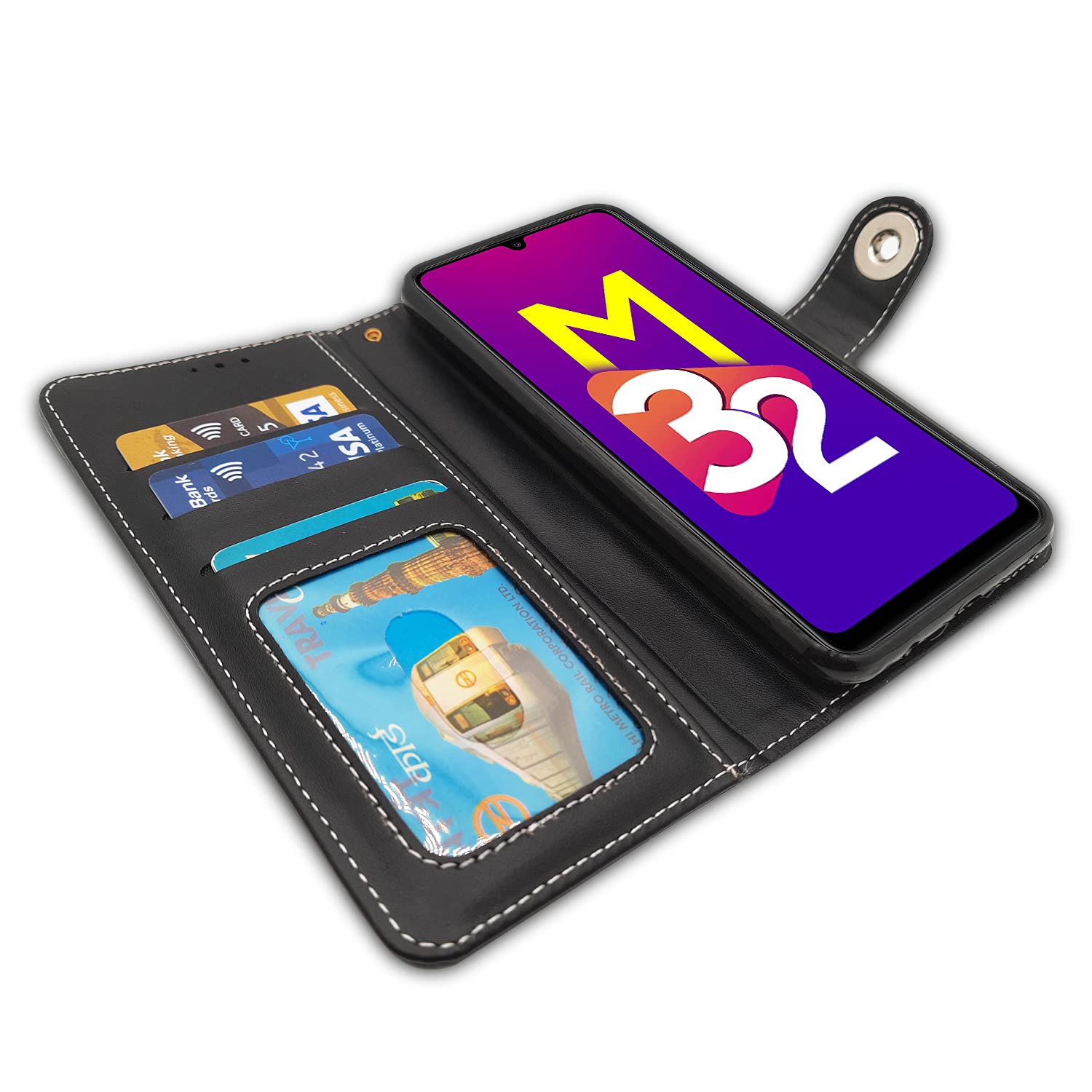Pikkme Samsung Galaxy M32 4G / F22 4G Wallet Style Inbuilt Pockets & Stand | Strong Magnetic Flip Cover (Grey)
