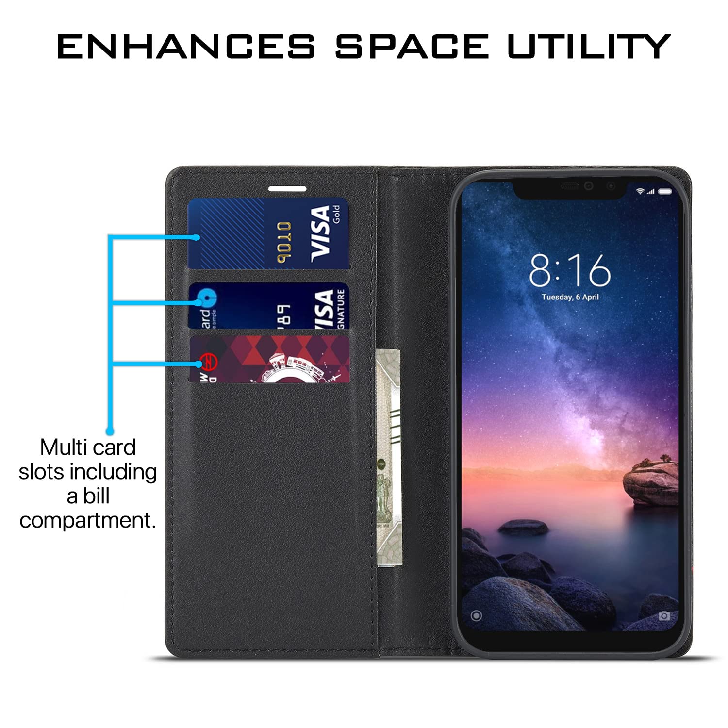 Pikkme Redmi Note 6 Pro Wallet black wallet flip cover – photo 3