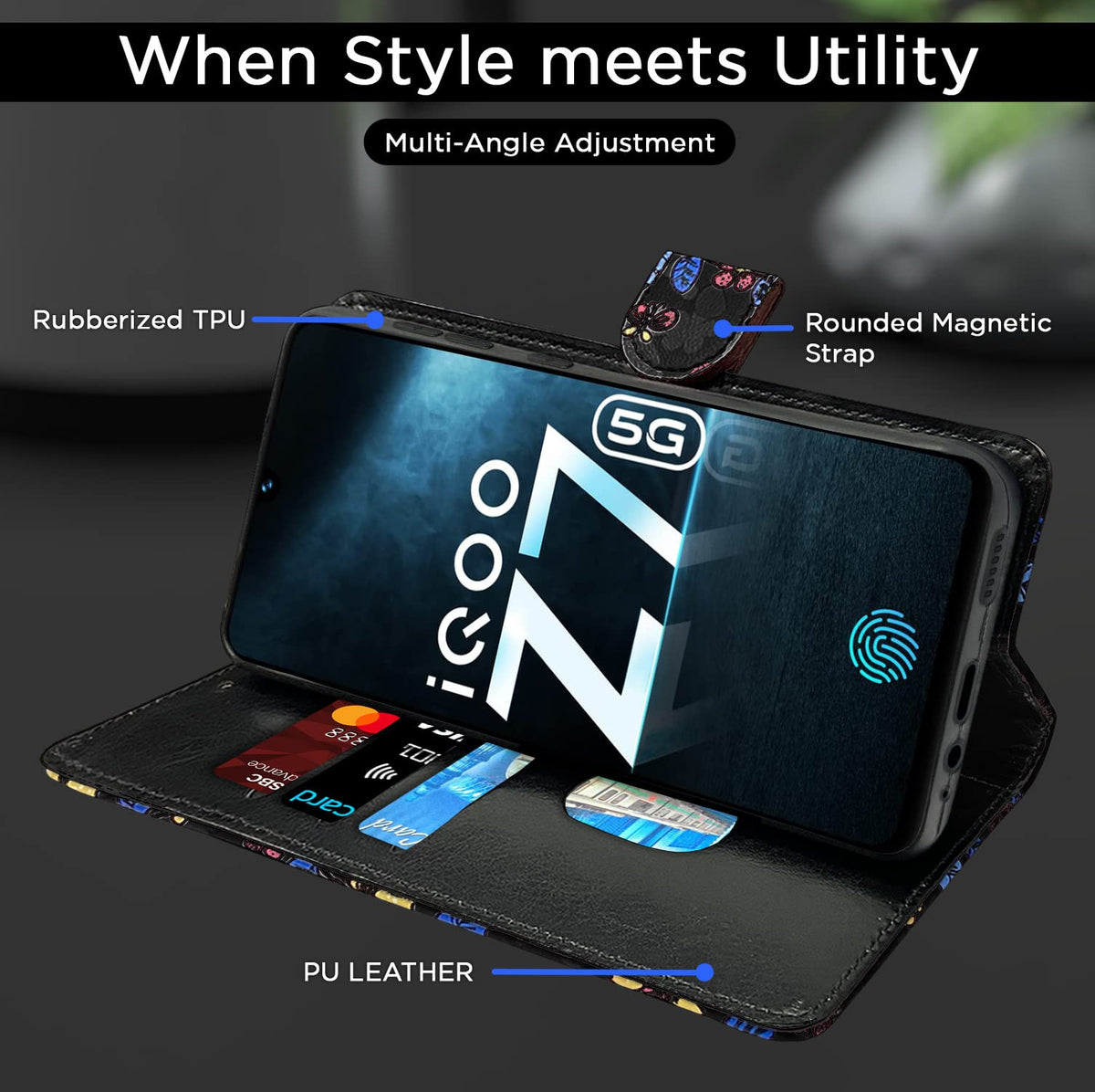 Pikkme iQOO Z7 5G black flower flip case – photo 5