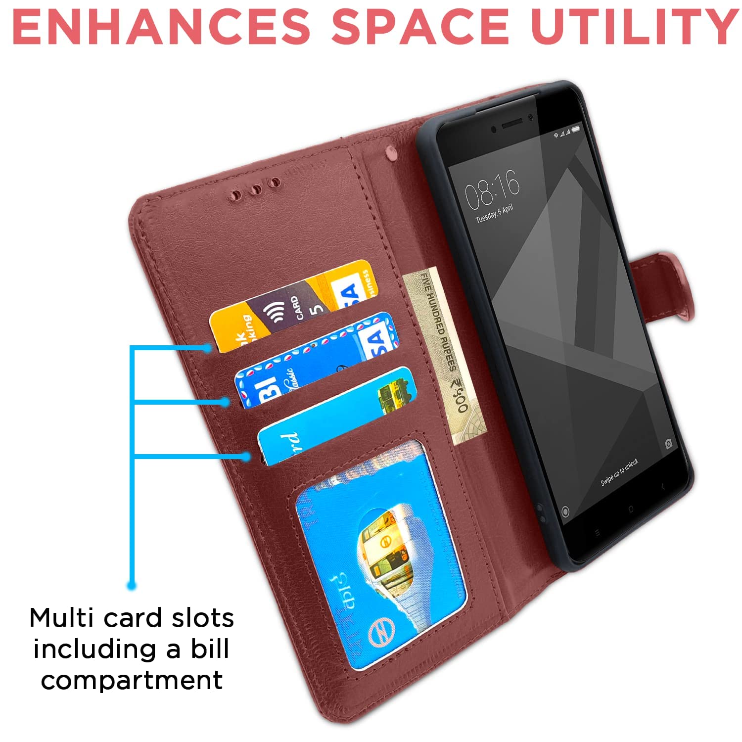 Pikkme Redmi 4 Wallet brown wallet flip cover – photo 4