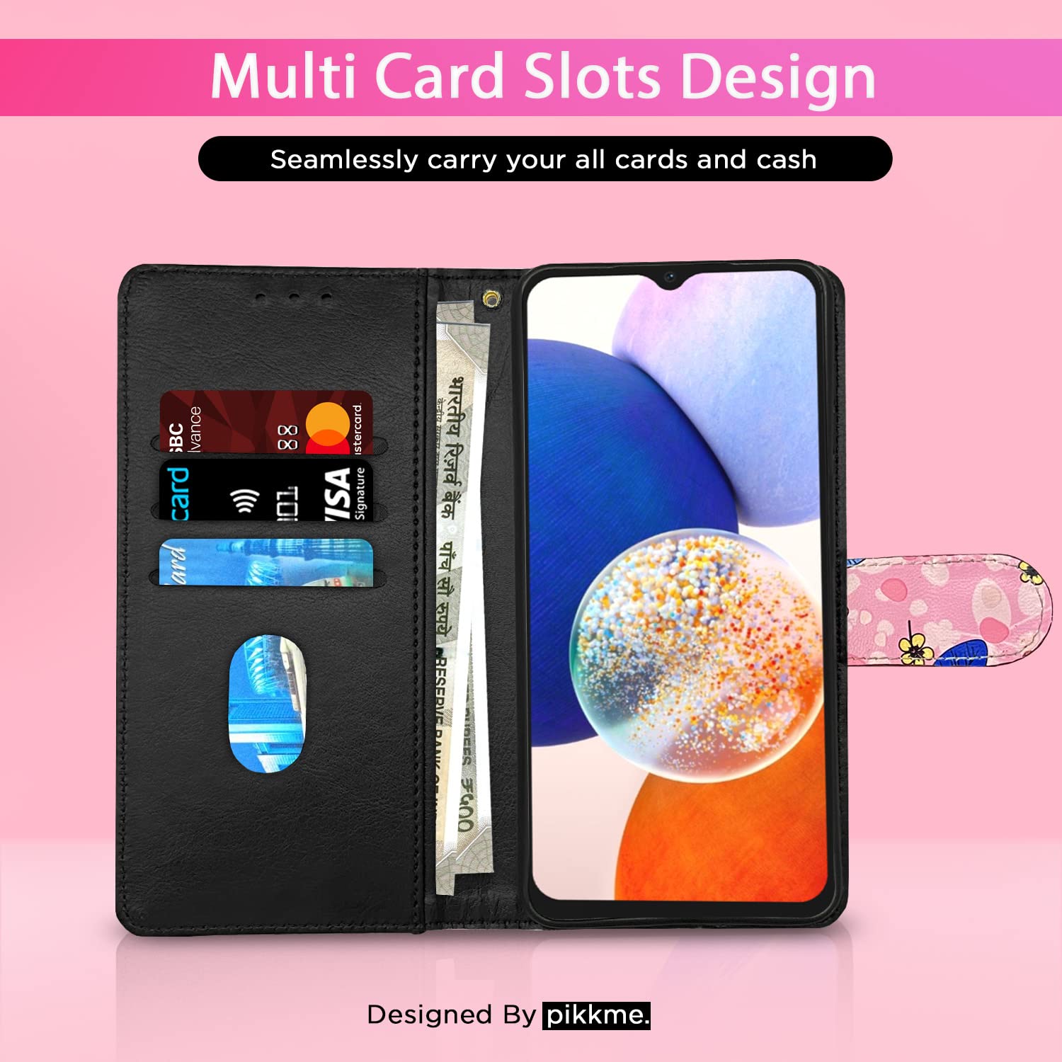 Pikkme Samsung Galaxy A14 5G Flower Flip Cover (Pink)