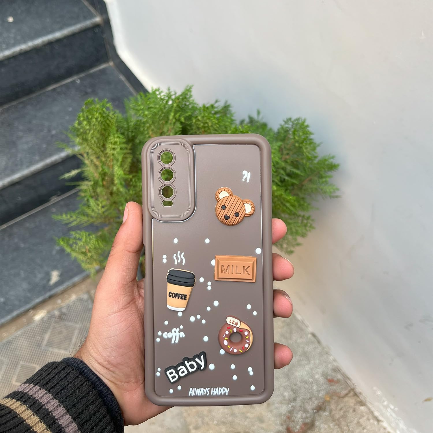 Pikkme Vivo Y12s / Y20 / Y20i / Y20G Cute Fun Cartoon 3D Bear Coffee Back Cover (Brown)