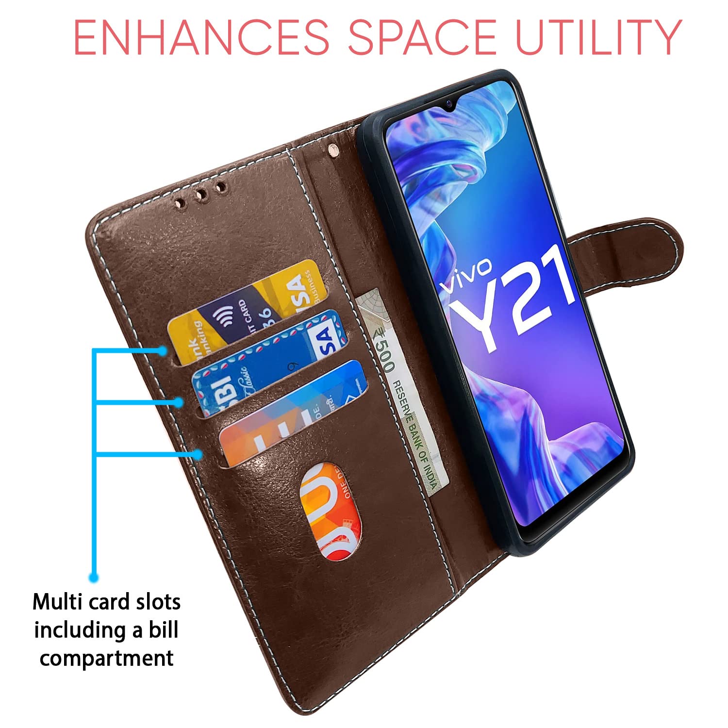 Vivo Y21 2021/Y33s Magnetic mobile flip cover in brown & coffee by Pikkme – photo 3