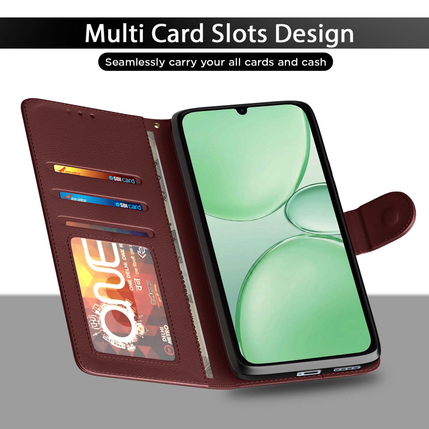 Realme P4 Lite/C83 5G Wallet flip case in brown by Pikkme – photo 5