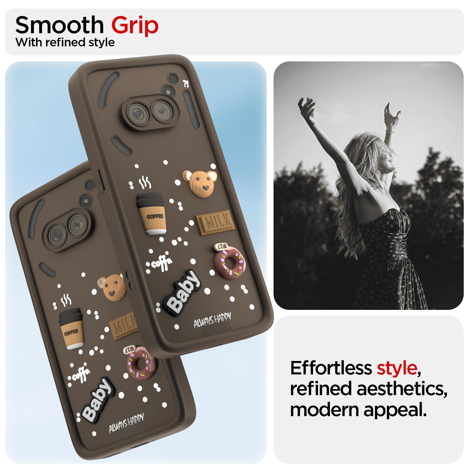 Pikkme Nothing Phone 2A / Nothing Phone 2A Plus Cute Fun Cartoon 3D Bear Coffee Back Cover (Brown)